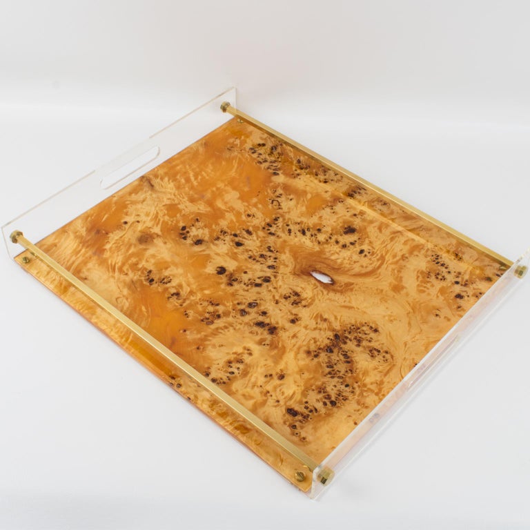 Tommas Barbi Lucite and Burl Wood Barware Tray, 1970s For Sale 7