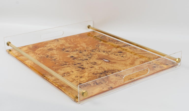 Tommas Barbi Lucite and Burl Wood Barware Tray, 1970s For Sale 8