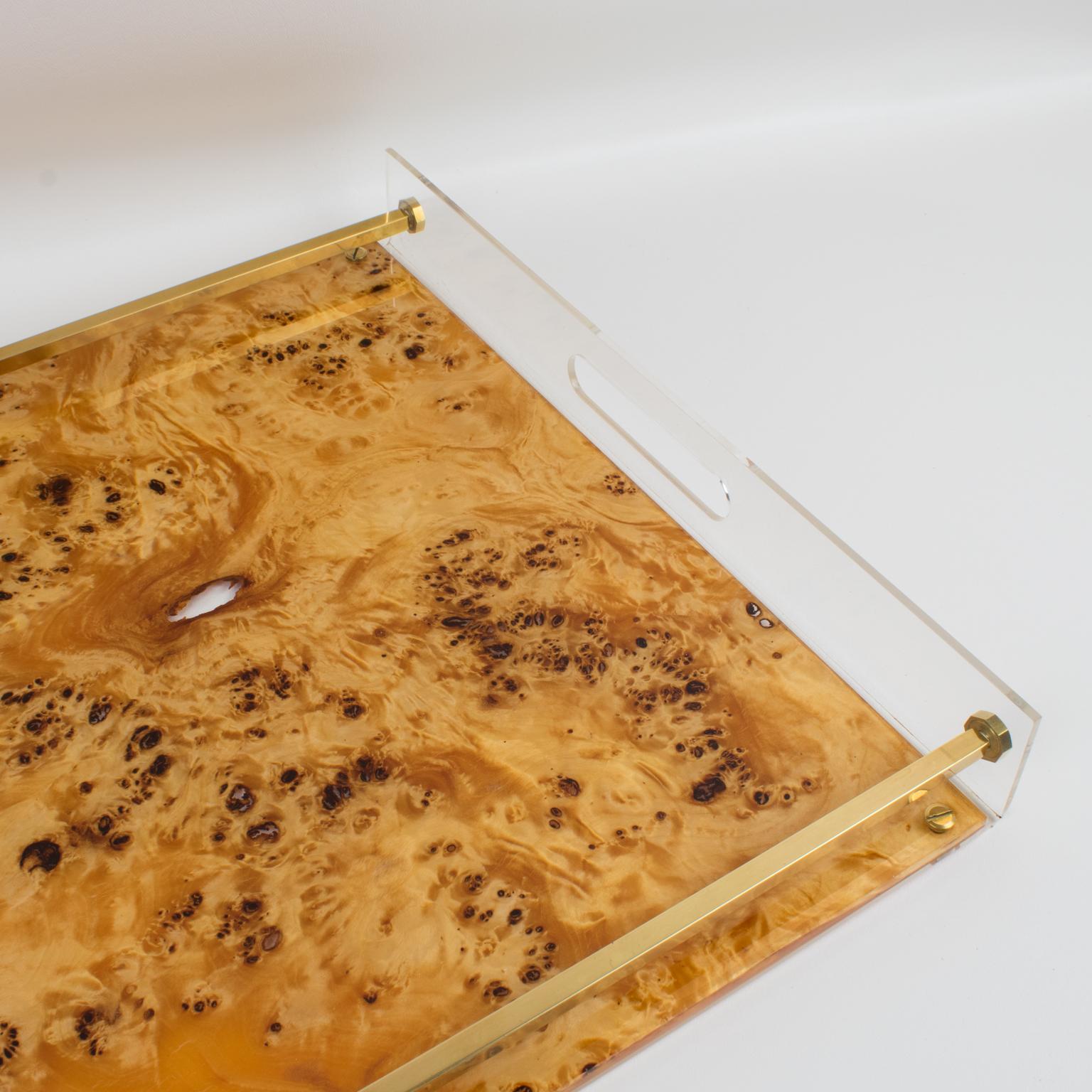 Tommas Barbi Lucite and Burl Wood Barware Tray, 1970s 1