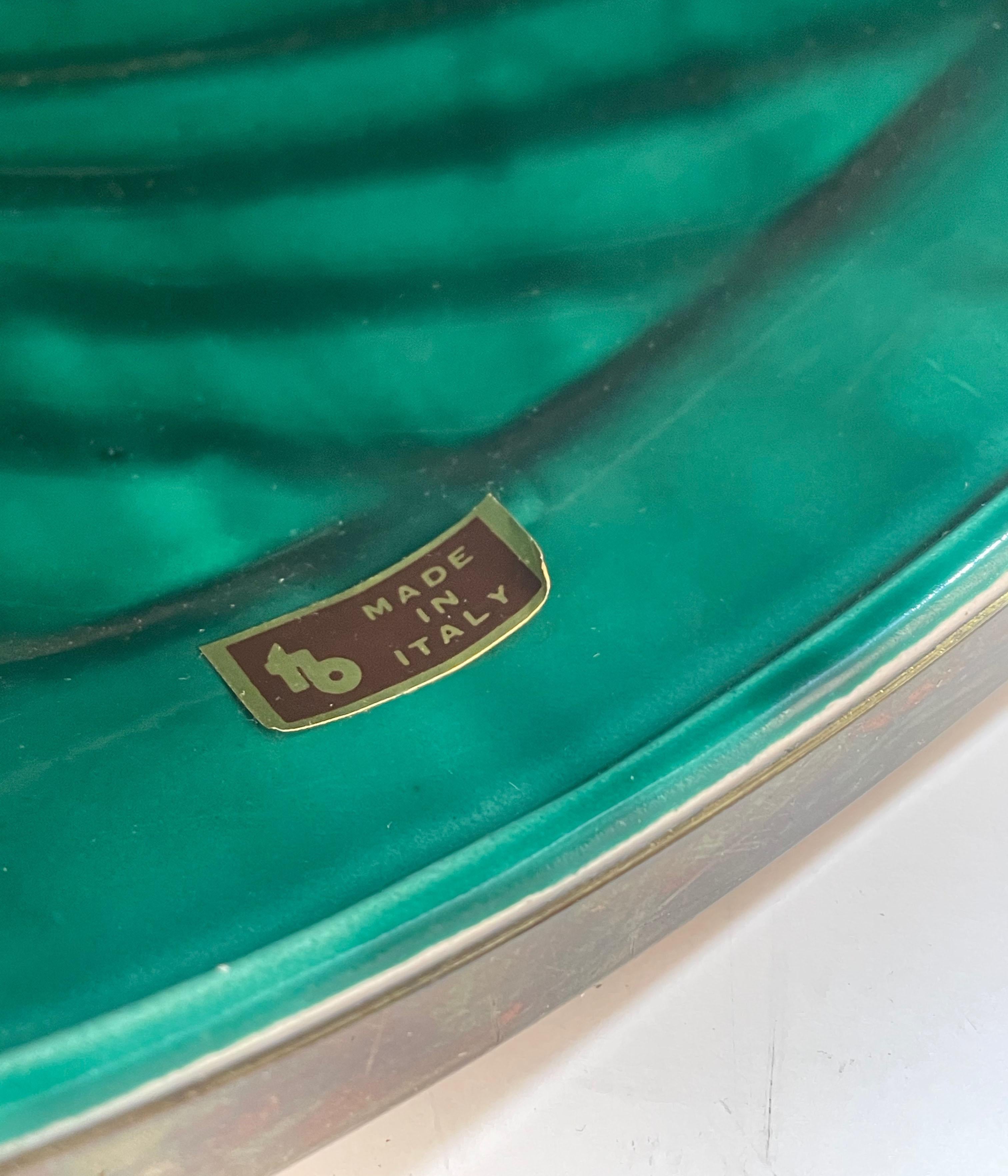 Tommaso Barbi Midcentury Green Ceramic and Brass Italian Table Lamp, 1960s 4