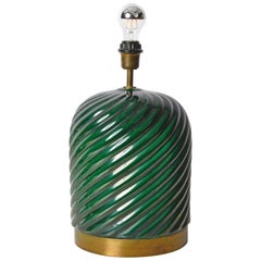 Tommaso Barbi Midcentury Green Ceramic and Brass Italian Table Lamp, 1960s