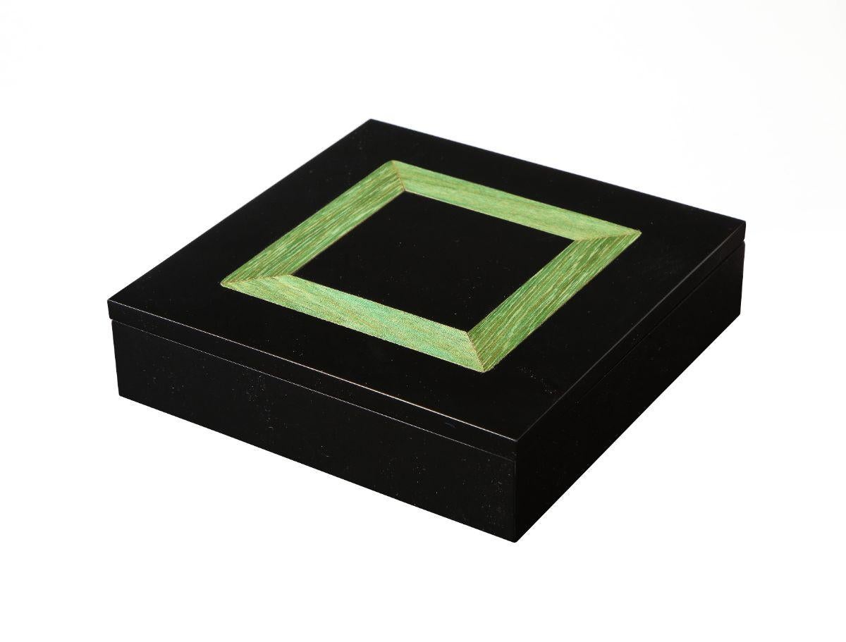 Tommaso Barbari Lacquered box with green dyed wood inlay.