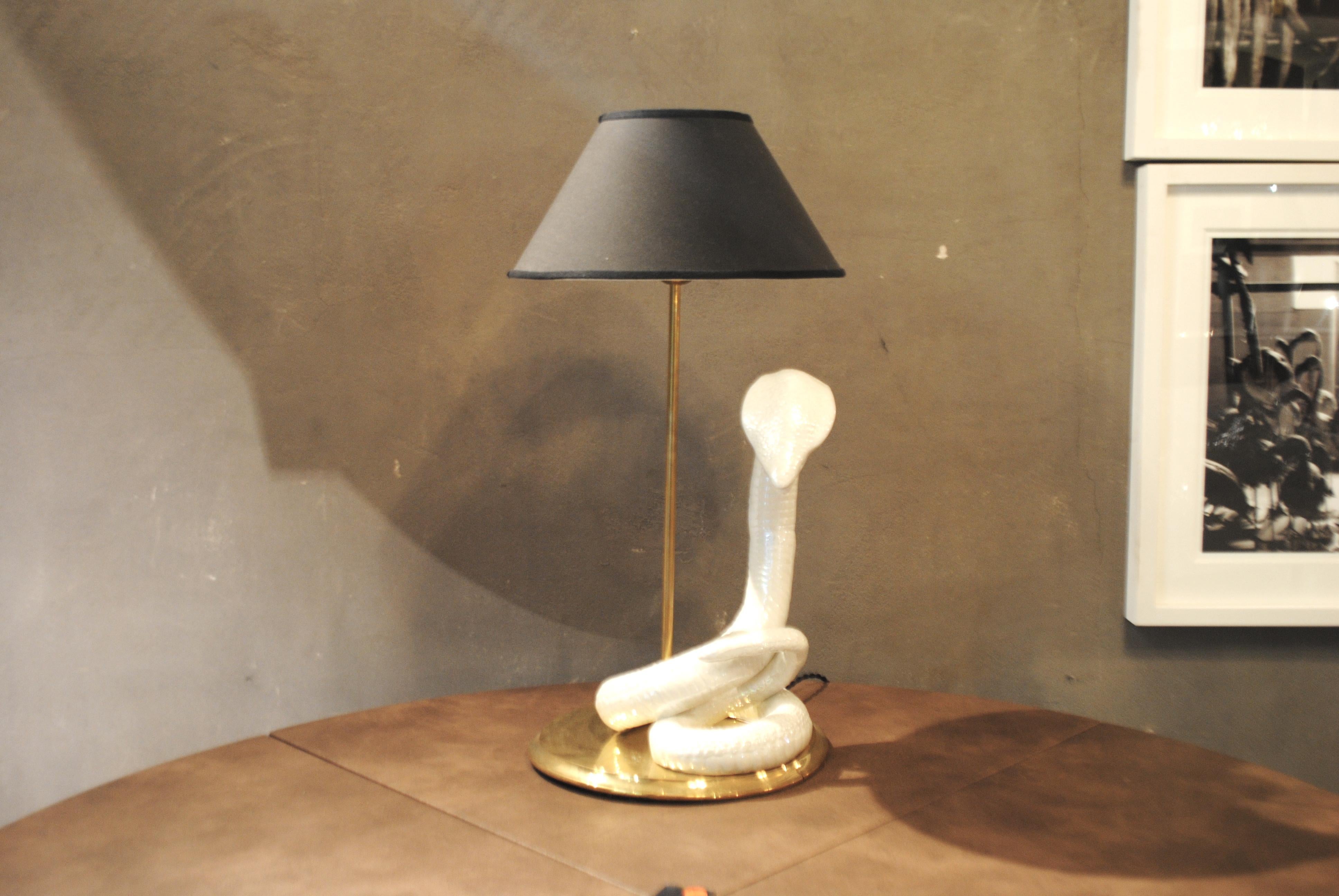 Italian Tommaso Barbi 1960s Table Lamp in Ceramic and Brass For Sale
