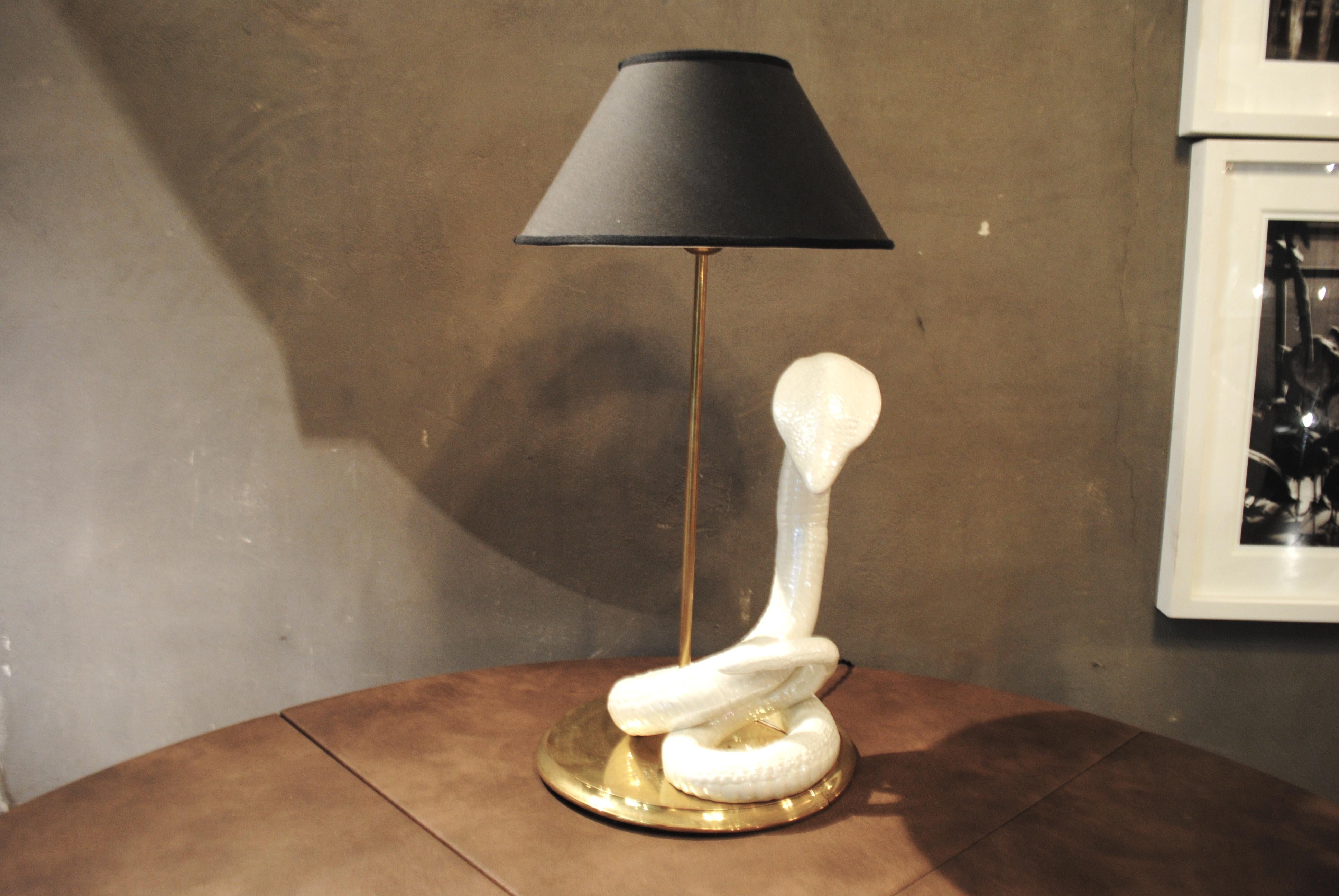 Italian Tommaso Barbi 1960s Table Lamp in Ceramic and Brass