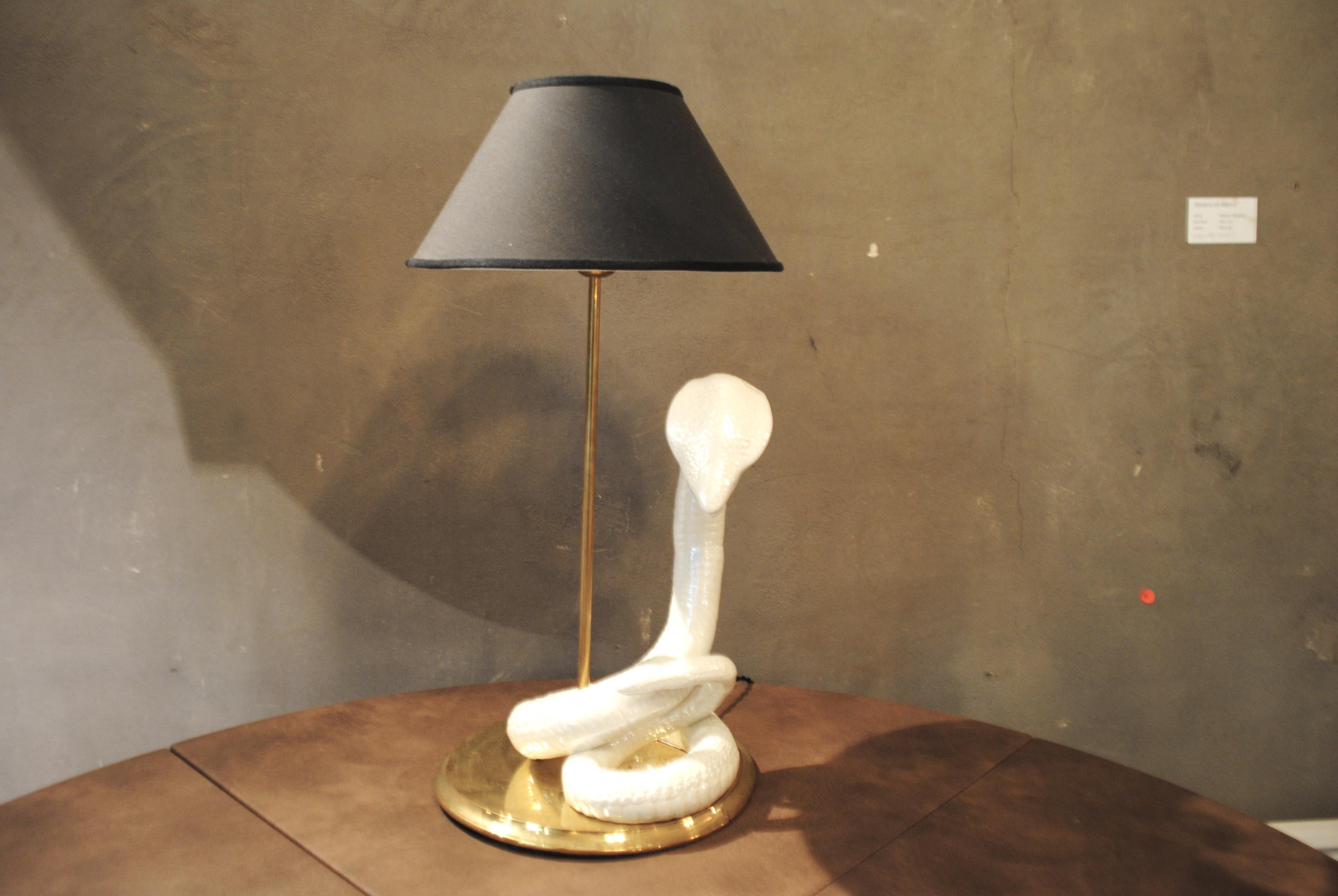 Tommaso Barbi 1960s Table Lamp in Ceramic and Brass In Good Condition In bari, IT