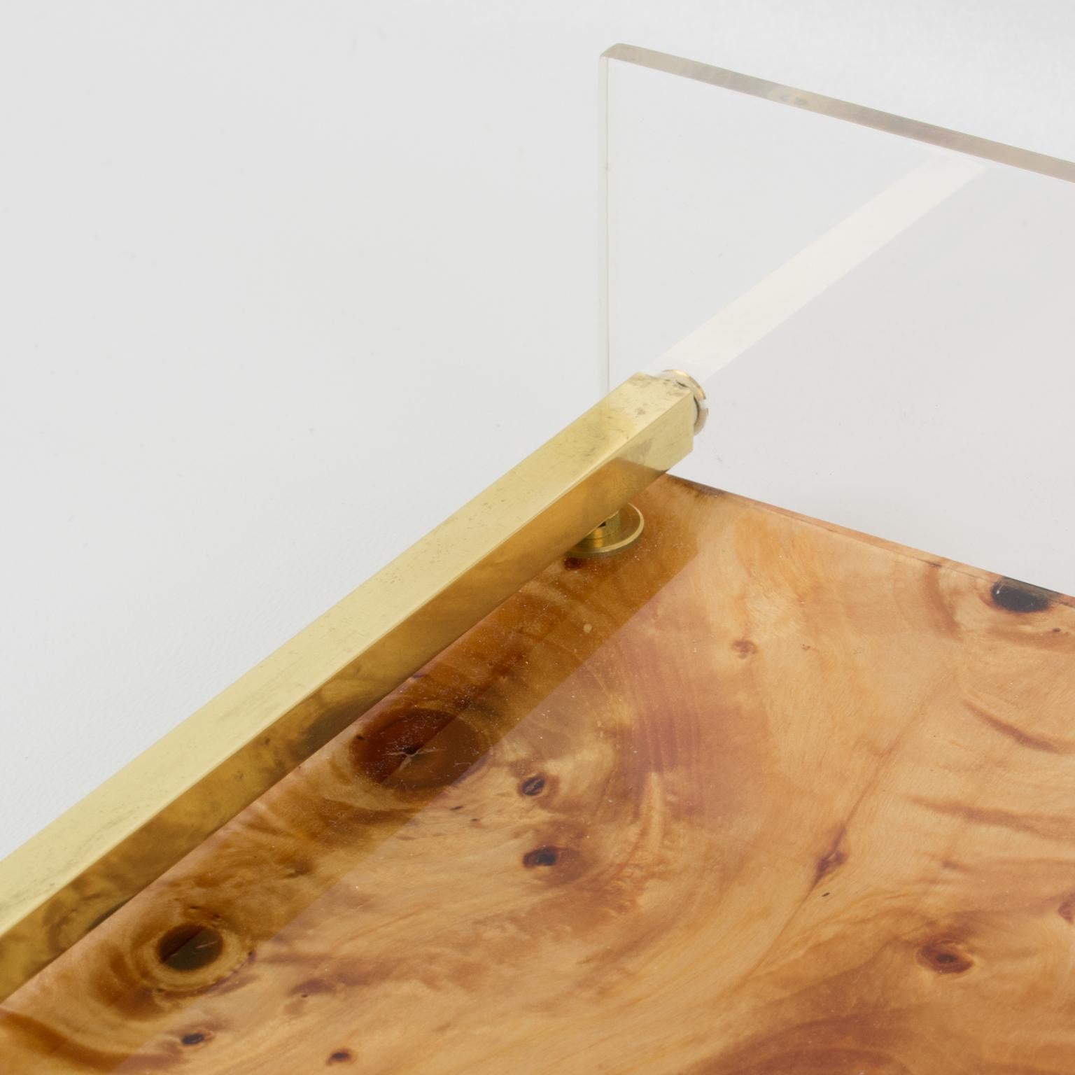 Tommaso Barbi Lucite and Burl Wood Barware Tray, Italy 1970s 3