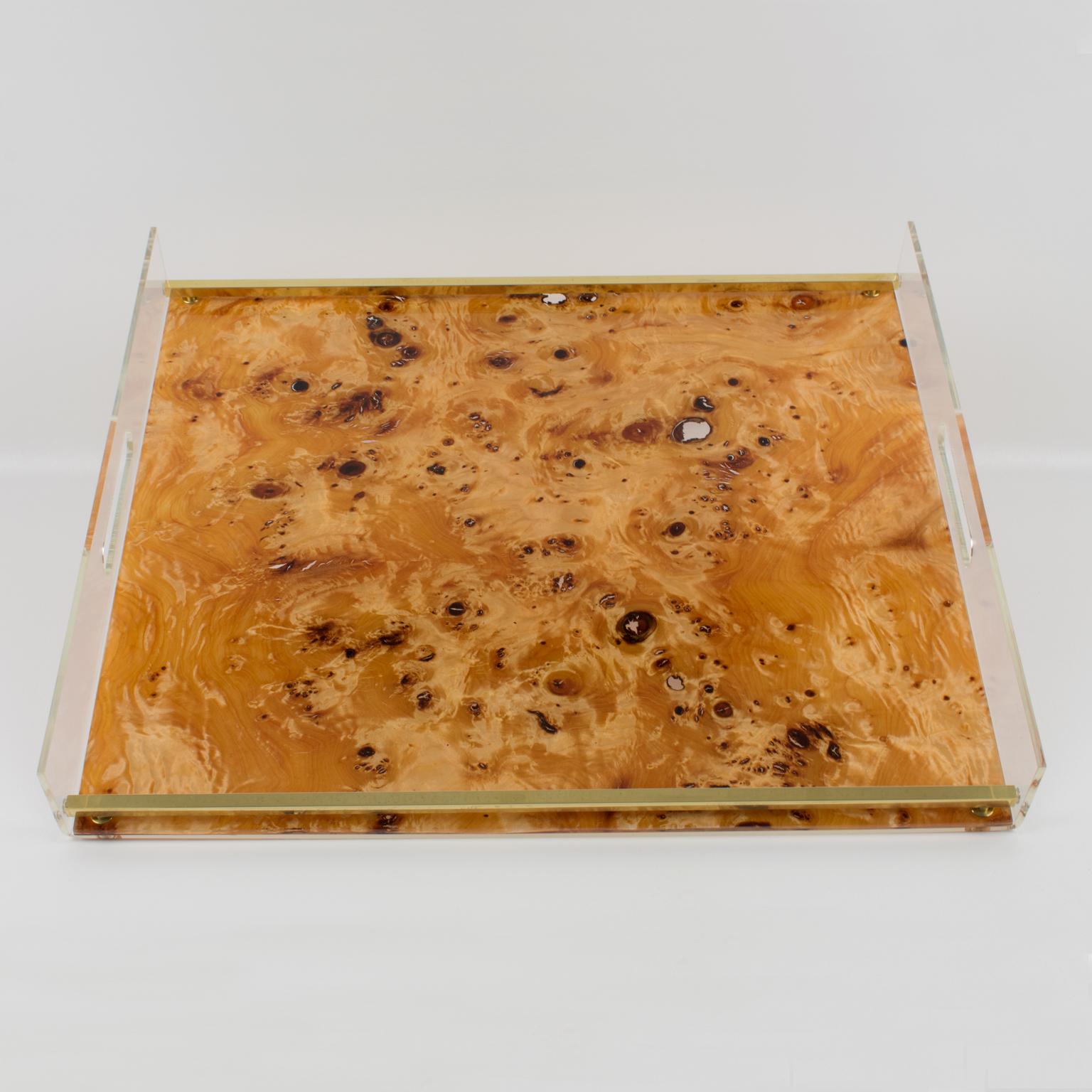 Tommaso Barbi Lucite and Burl Wood Barware Tray, Italy 1970s 4