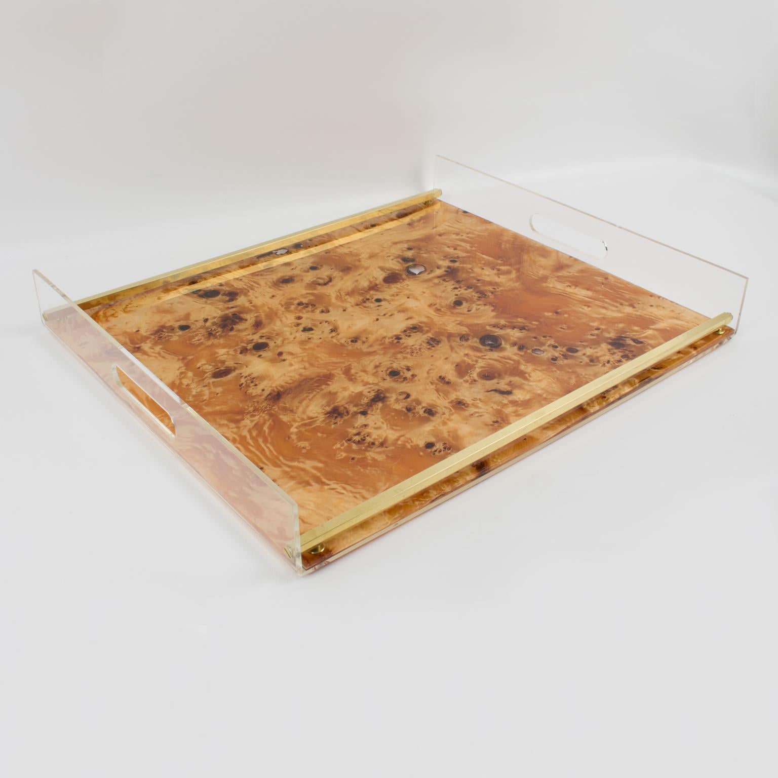 Late 20th Century Tommaso Barbi Lucite and Burl Wood Barware Tray, Italy 1970s