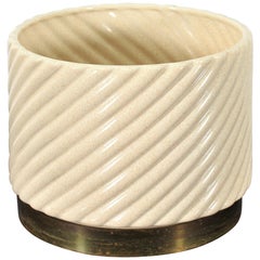Midcentury Ceramic Brass Cachepot Tommaso Barbi Italy 1970s