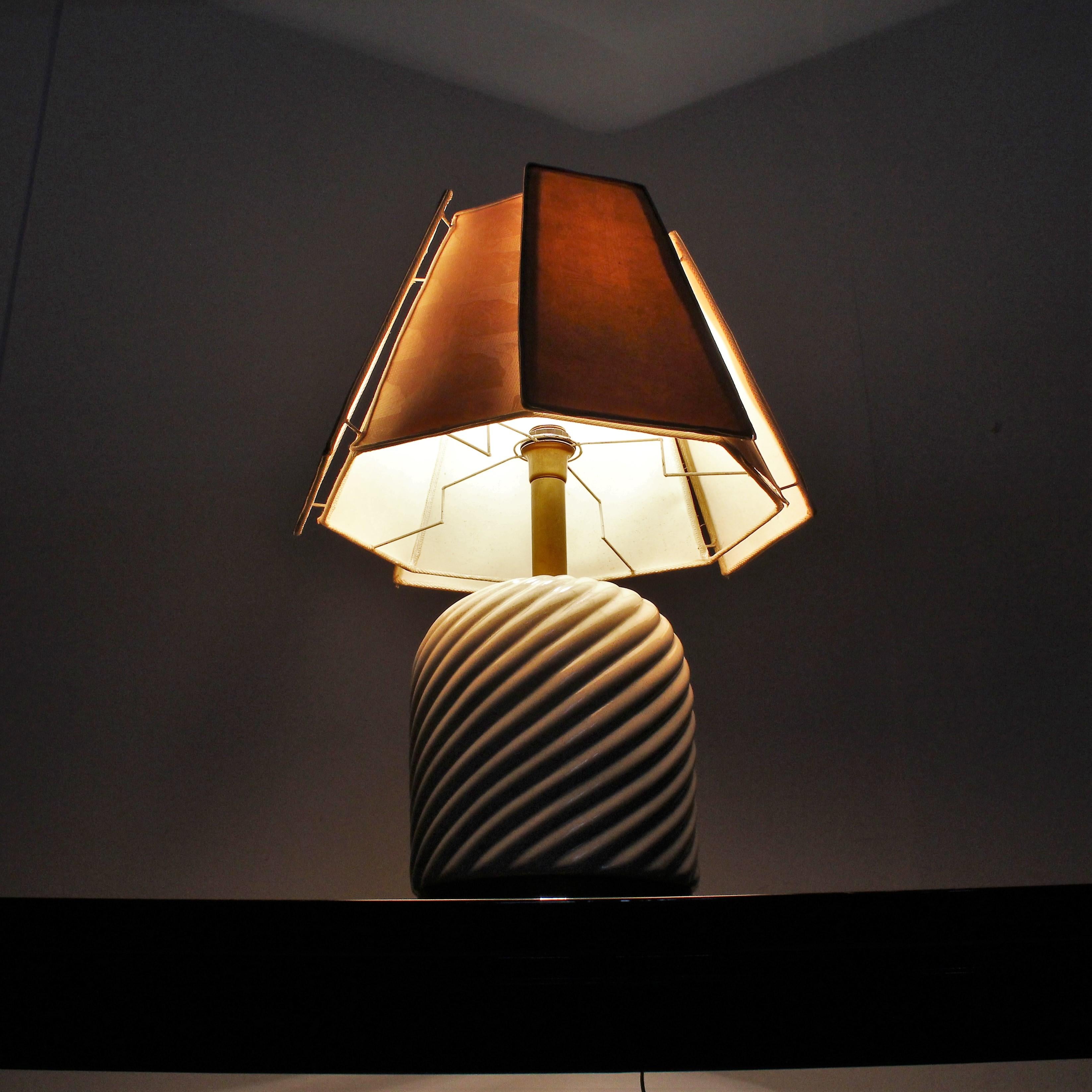 Midcentury White Ceramic Table Lamp Tommaso Barbi, Italy 1970s  3