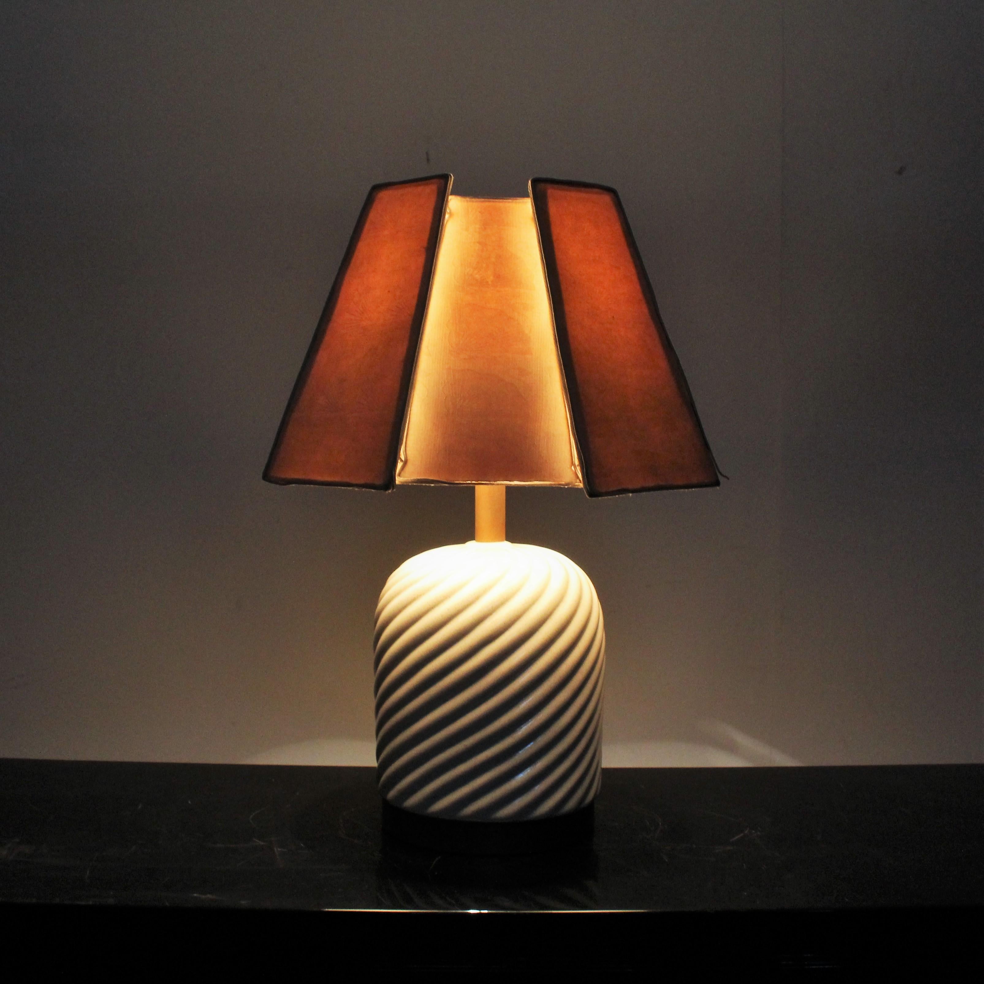 Midcentury White Ceramic Table Lamp Tommaso Barbi, Italy 1970s  1