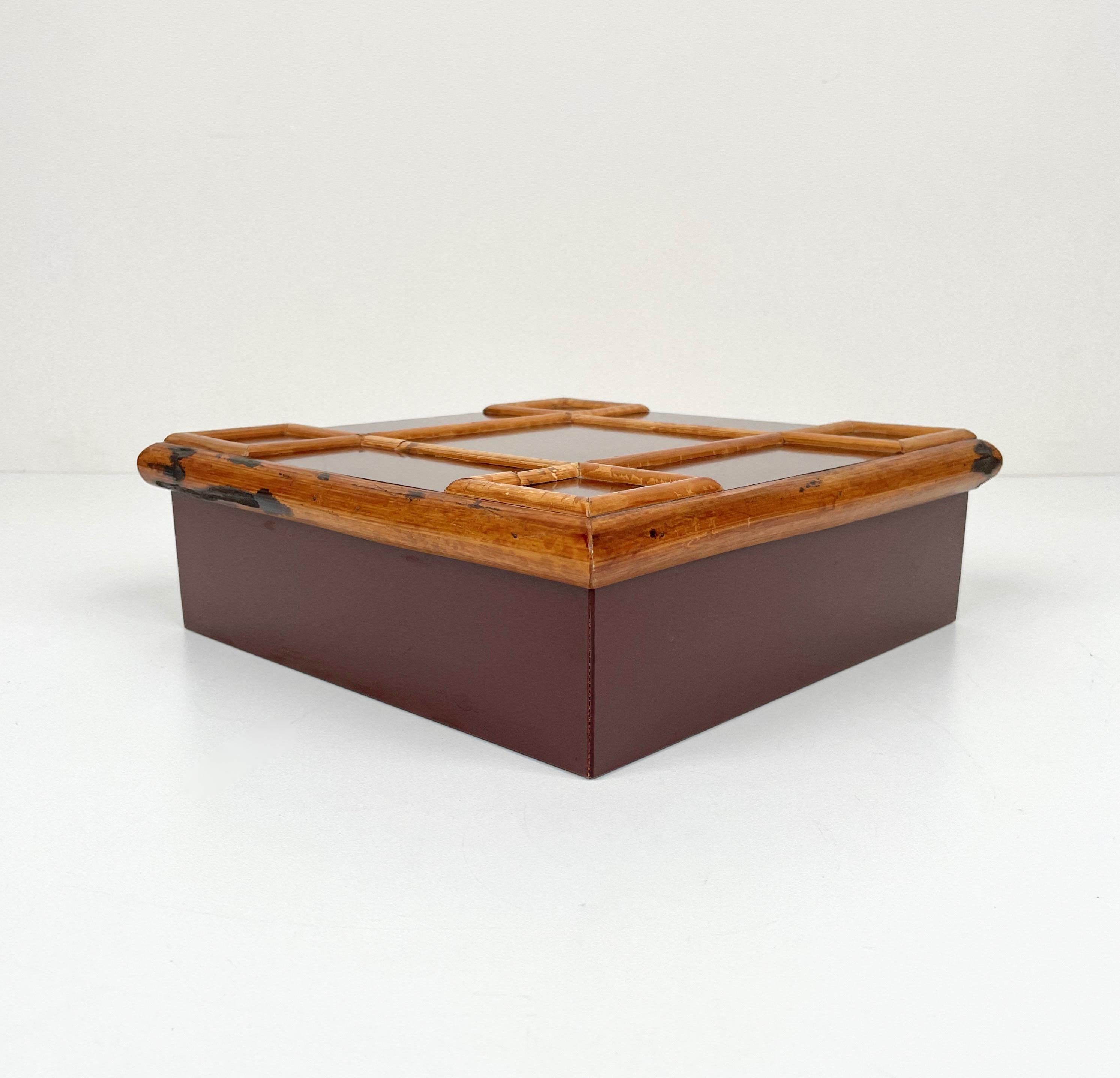 Tommaso Barbi Bamboo and Wood Squared Box, Italy, 1960s For Sale 2