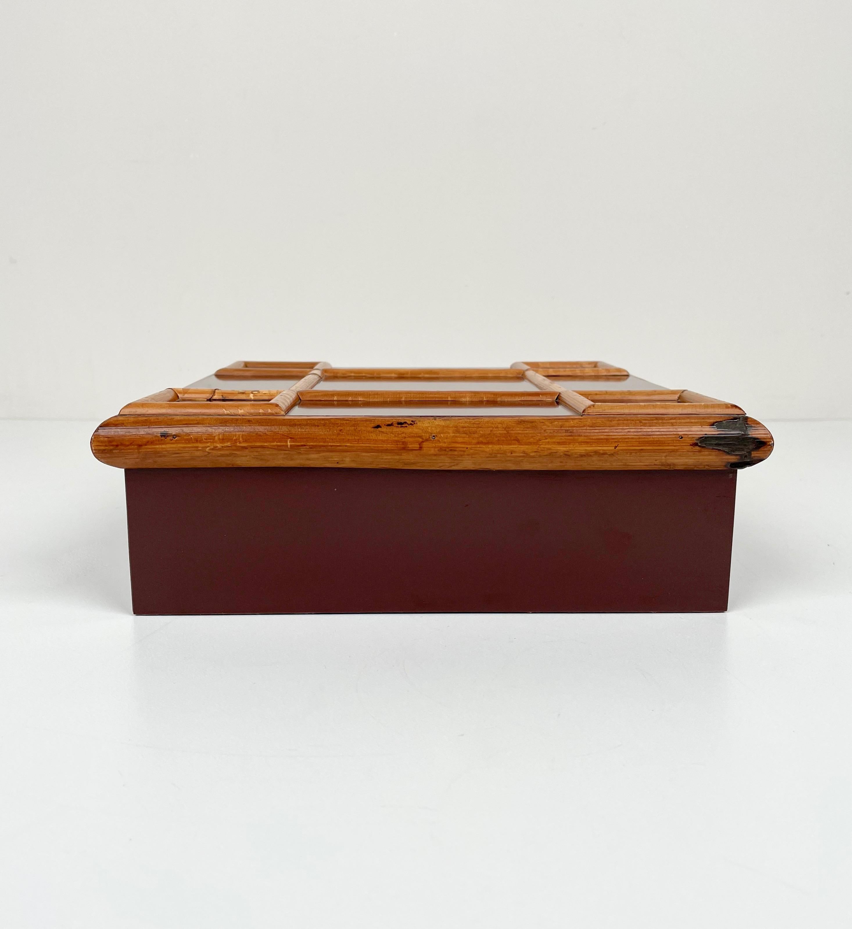 Tommaso Barbi Bamboo and Wood Squared Box, Italy, 1960s For Sale 3