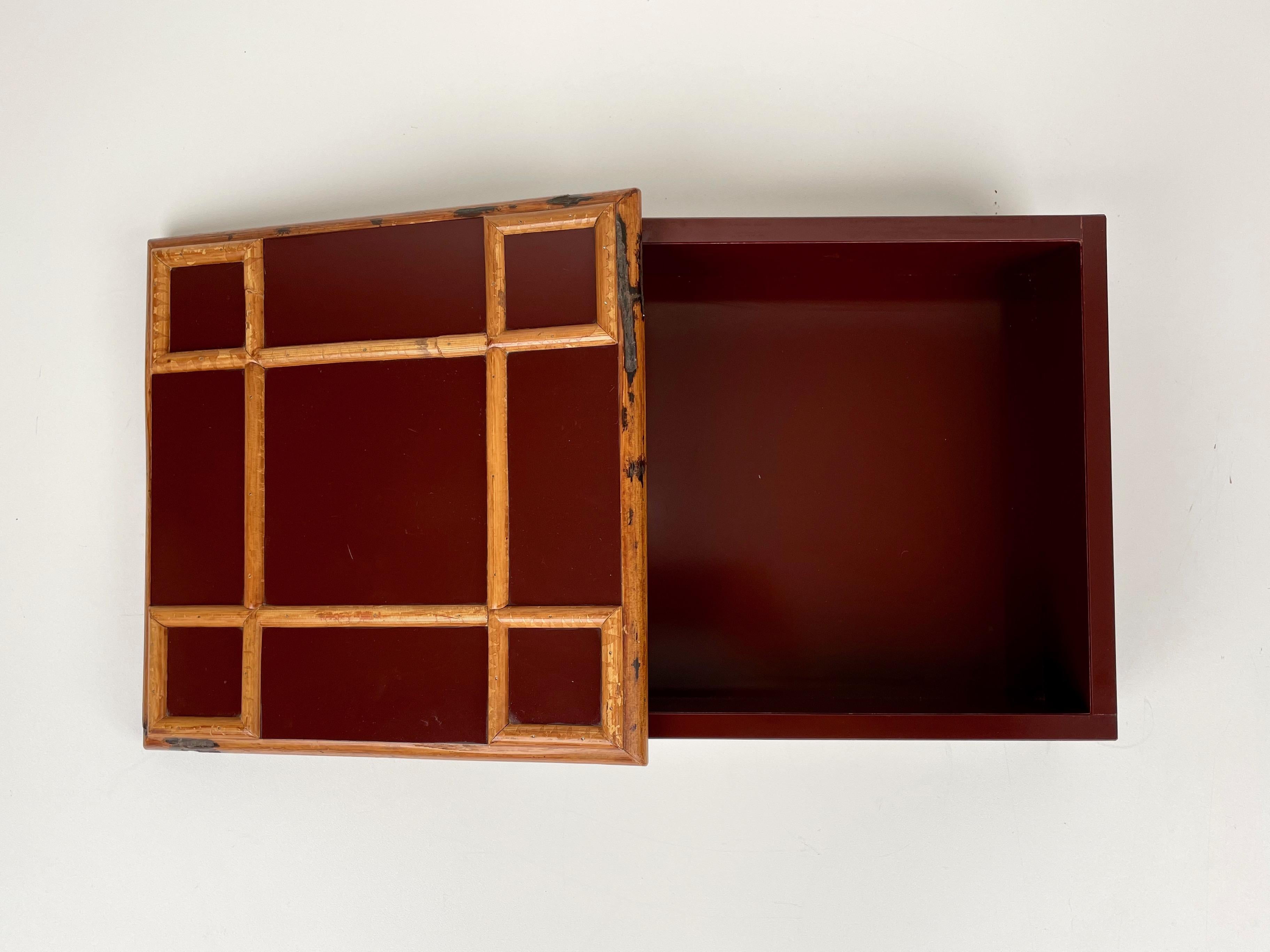 Quadratische Schachtel aus Bambus und Holz von Tommaso Barbi, Italien, 1960er Jahre im Angebot 7