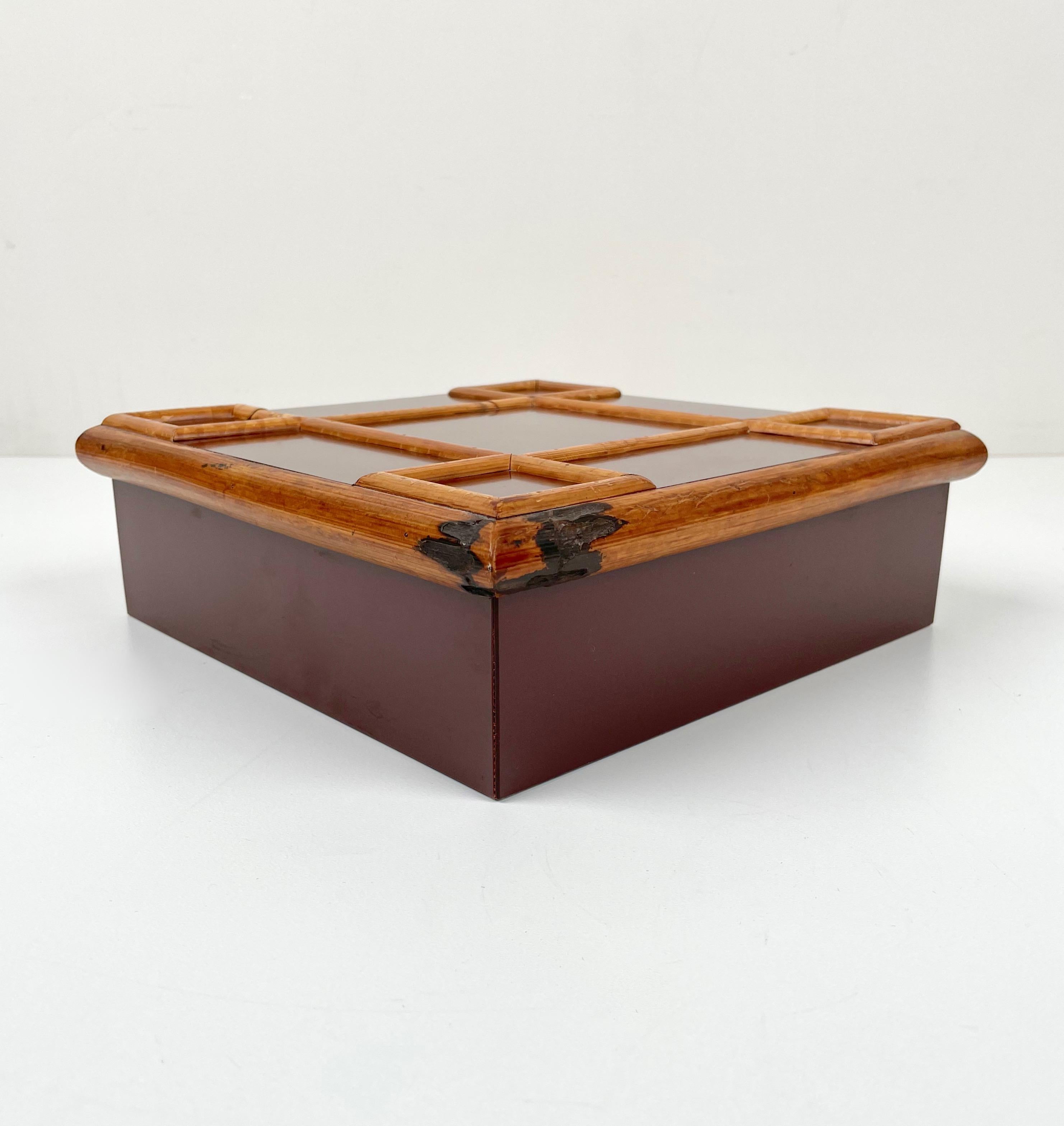 Quadratische Schachtel aus Bambus und Holz von Tommaso Barbi, Italien, 1960er Jahre im Angebot 10