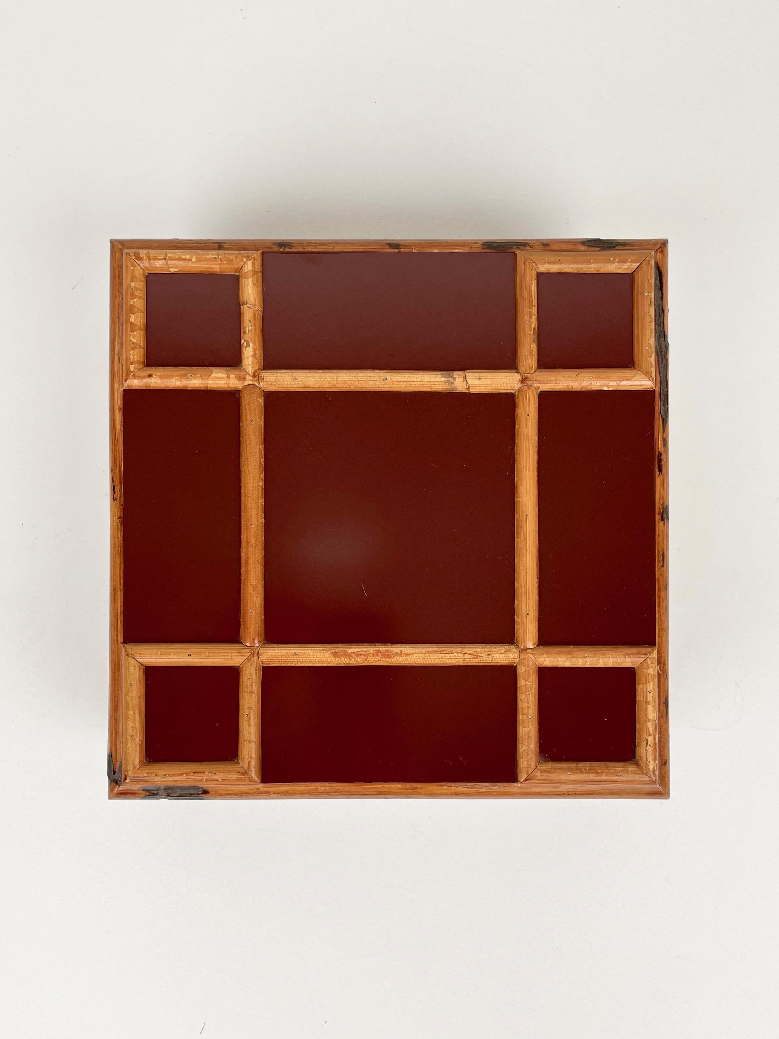 Quadratische Schachtel aus Bambus und Holz von Tommaso Barbi, Italien, 1960er Jahre (Moderne der Mitte des Jahrhunderts) im Angebot