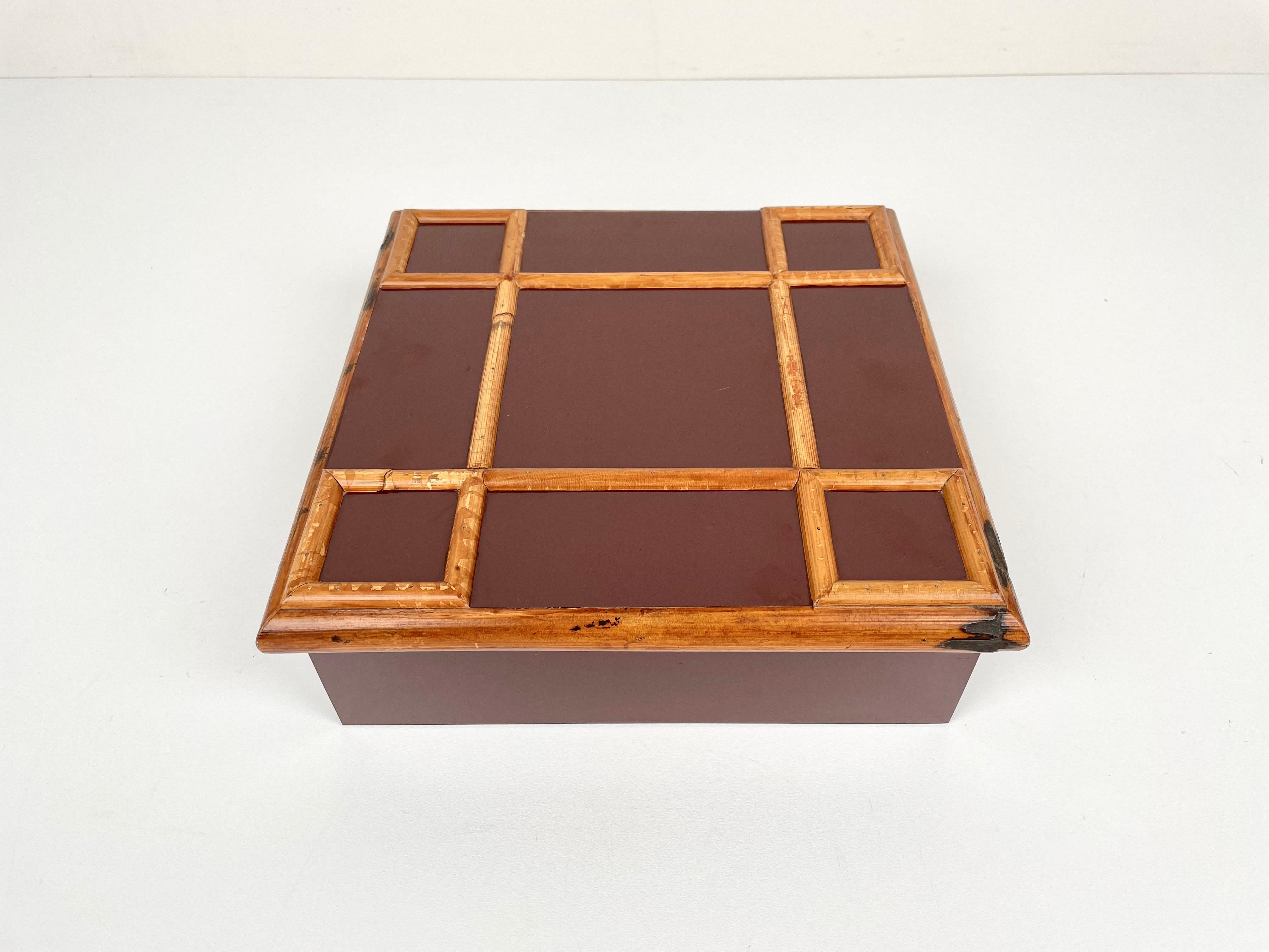 Quadratische Schachtel aus Bambus und Holz von Tommaso Barbi, Italien, 1960er Jahre (Italienisch) im Angebot