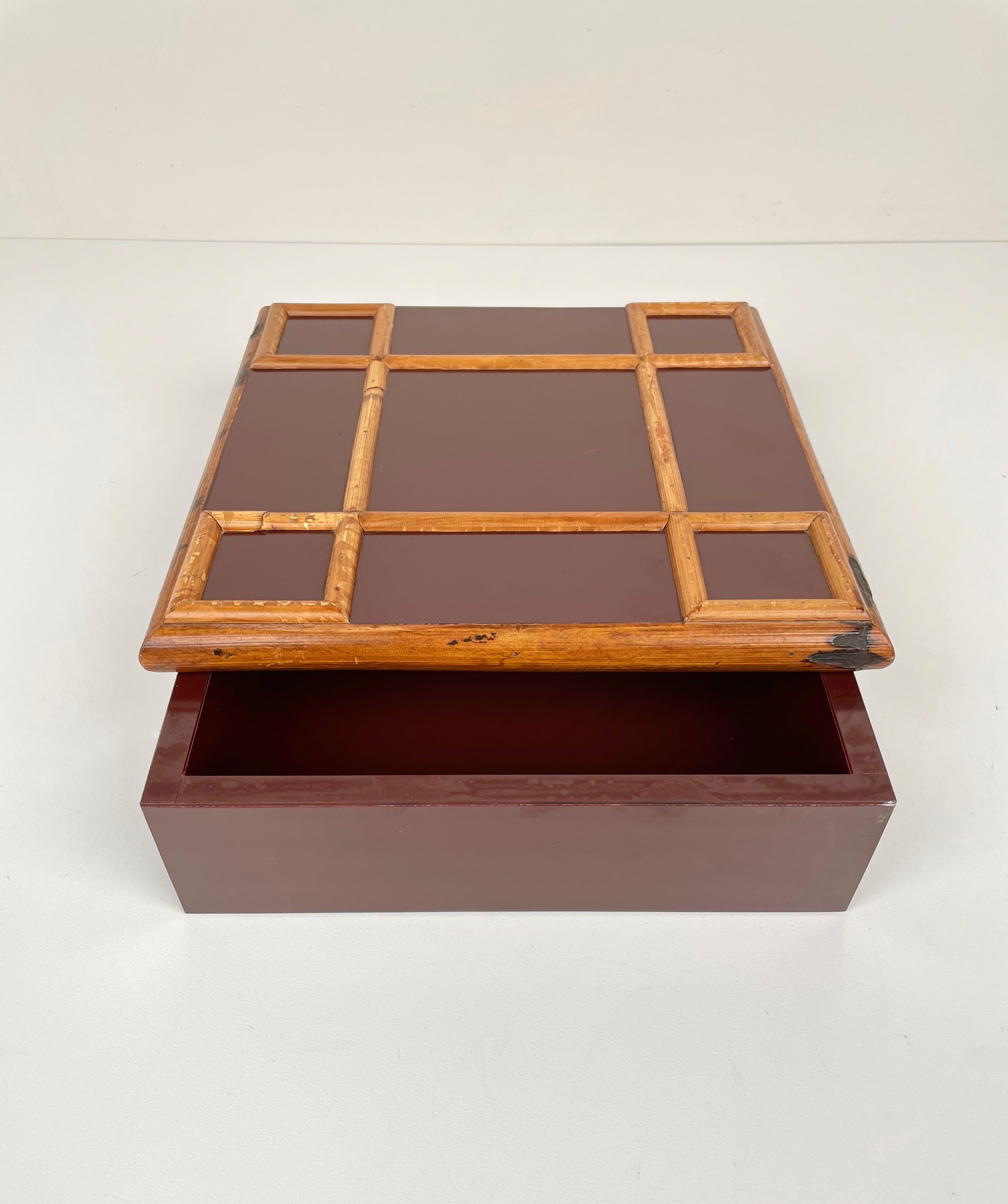 Quadratische Schachtel aus Bambus und Holz von Tommaso Barbi, Italien, 1960er Jahre im Angebot 1