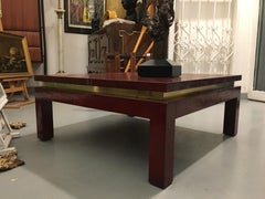 Tommaso Barbi Banana Leaf and Brass Coffee Table, 1970s