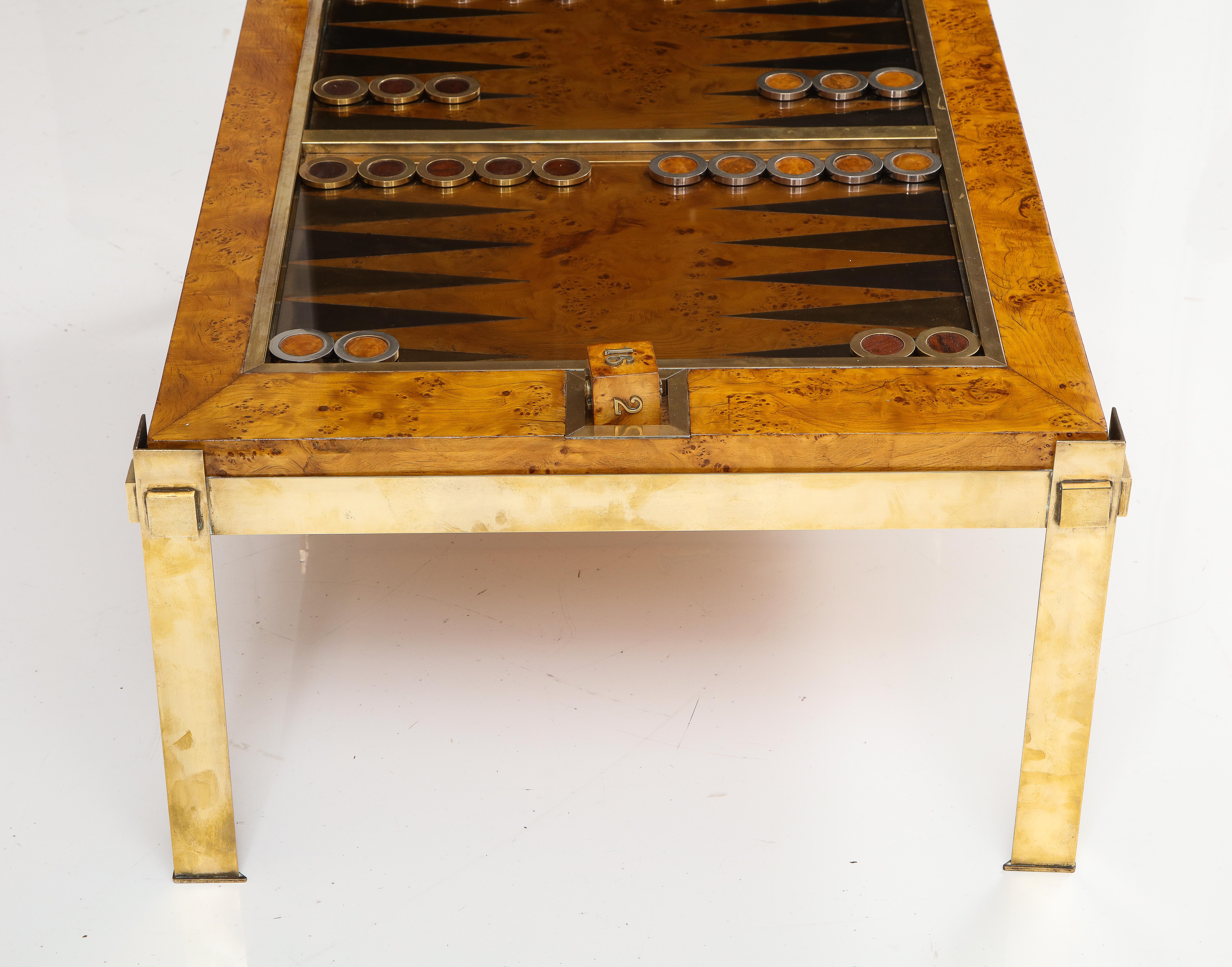 Tommaso Barbi Brass and Burl Wood Backgammon Coffee Table, Italy 1960's 7