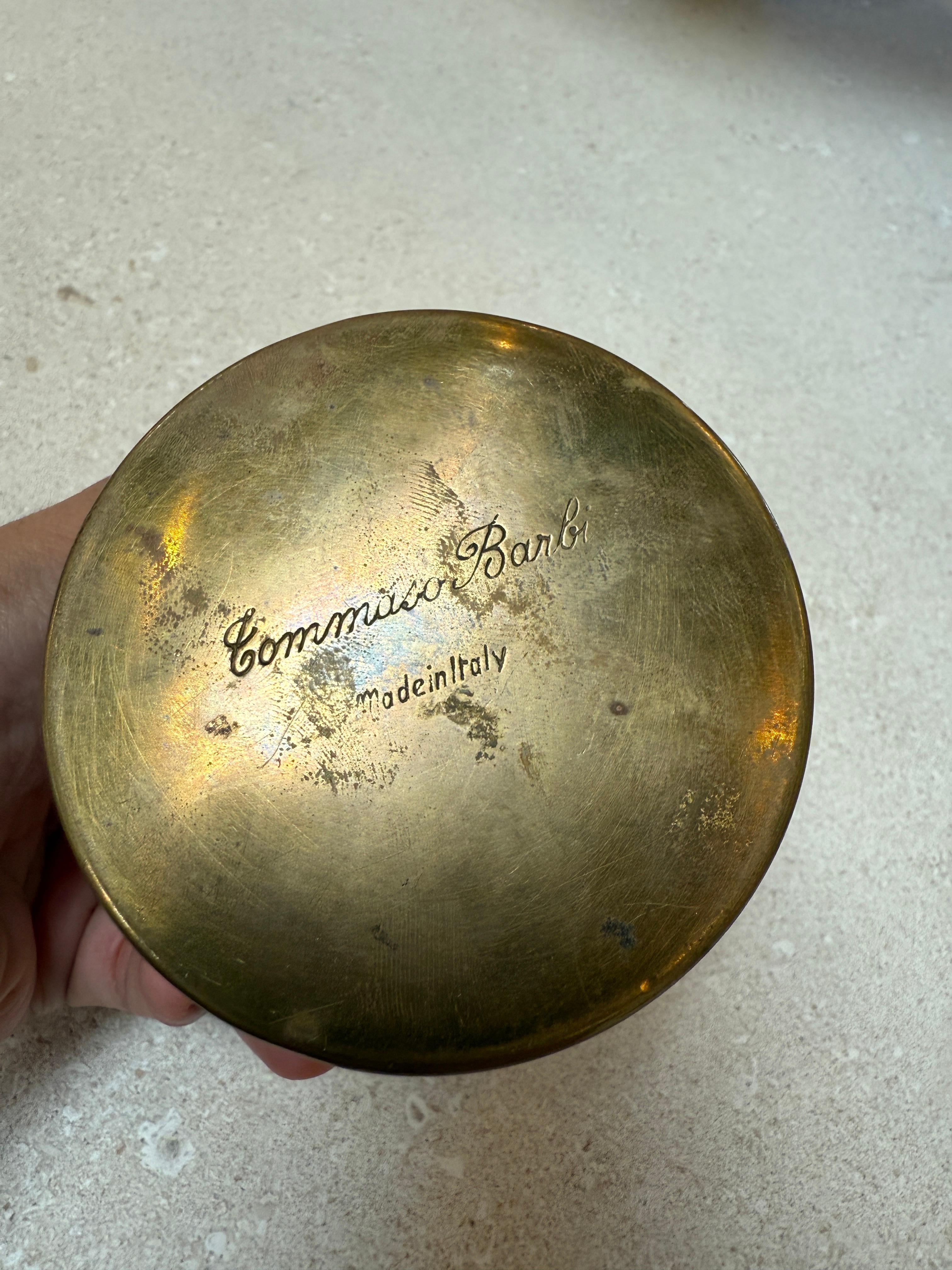 Tommaso Barbi Brass and Ceramic Table Lighter, Italy, 1970s Italiano en venta