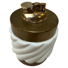 Tommaso Barbi Brass and Ceramic Table Lighter, Italy, 1970s