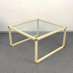 Tommaso Barbi Brass and Cream Enameled Metal Square Italian Coffee Table, 1970s