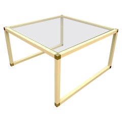 Vintage Tommaso Barbi Brass and Cream Enameled Metal Square Italian Coffee Table, 1970s