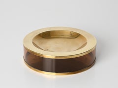 Vintage Tommaso Barbi Brass and Lucite Vide-Poche, Centerpiece or Ashtray, Italy 1970s