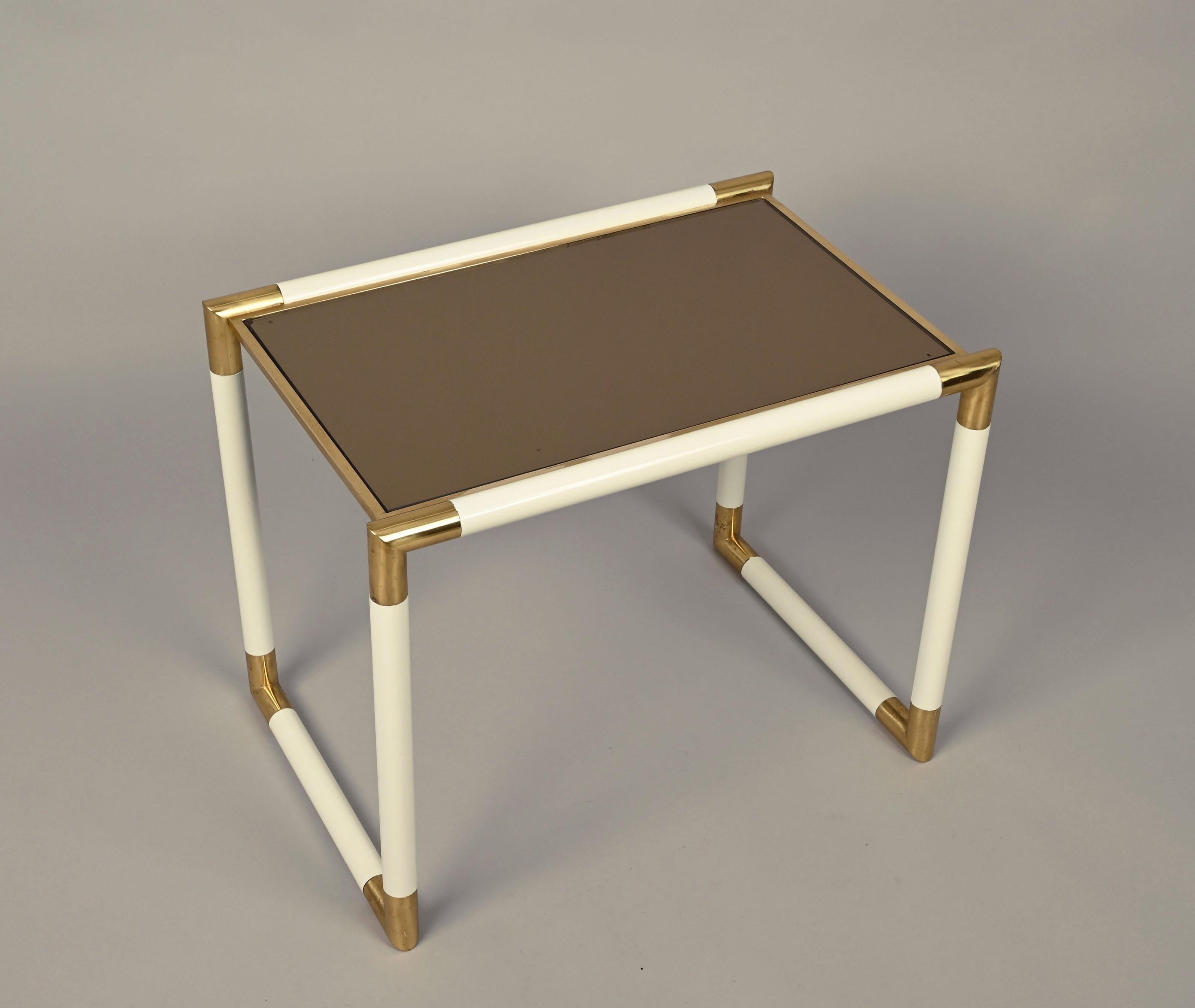 Tommaso Barbi Brass and Mirrored Glass Italian Coffee Table, 1970s For Sale 4