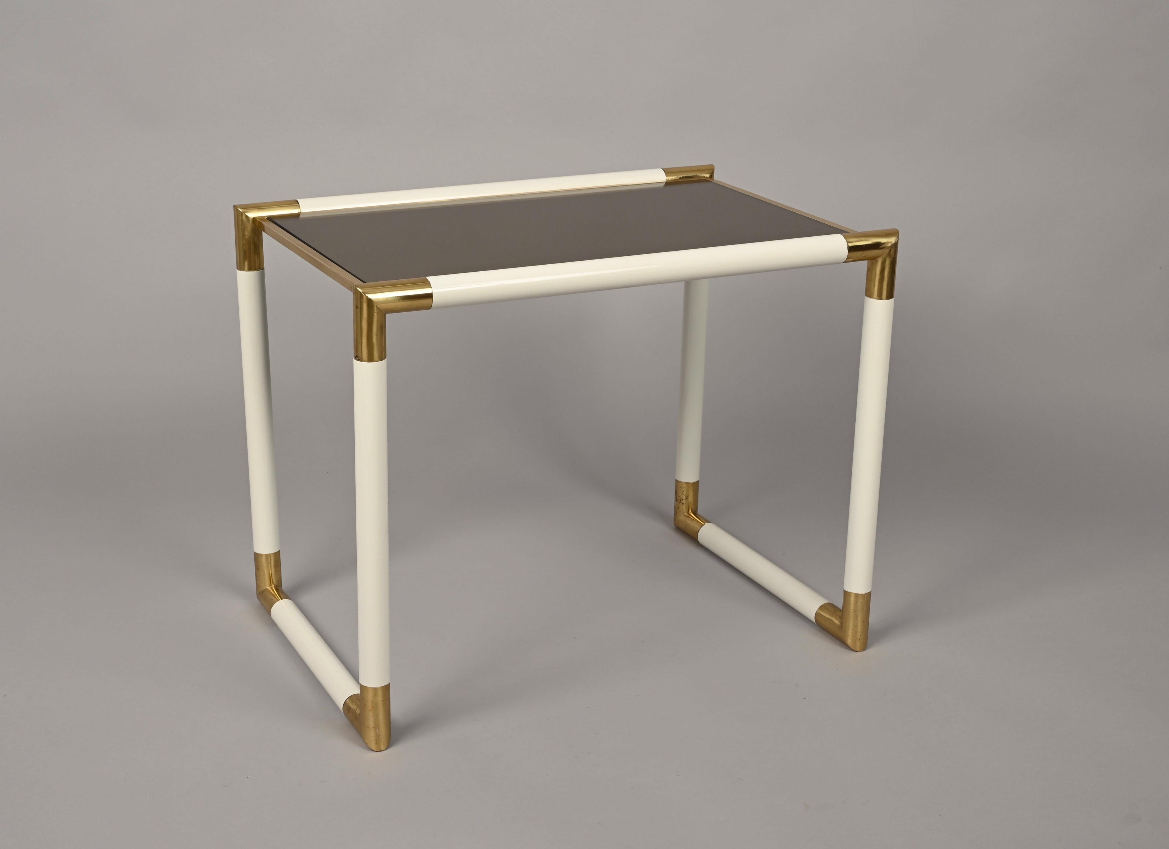 Tommaso Barbi Brass and Mirrored Glass Italian Coffee Table, 1970s For Sale 5