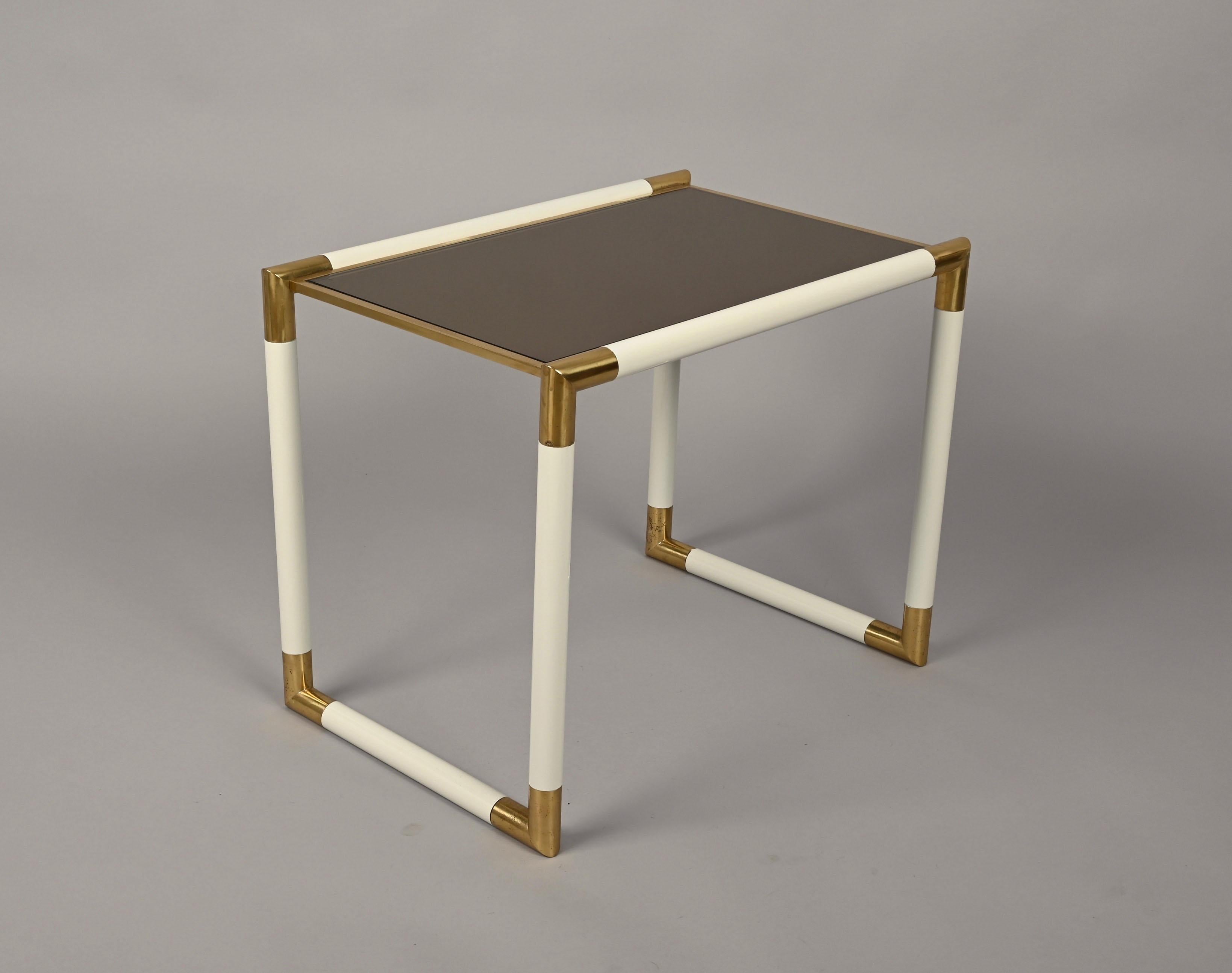 Tommaso Barbi Brass and Mirrored Glass Italian Coffee Table, 1970s For Sale 7