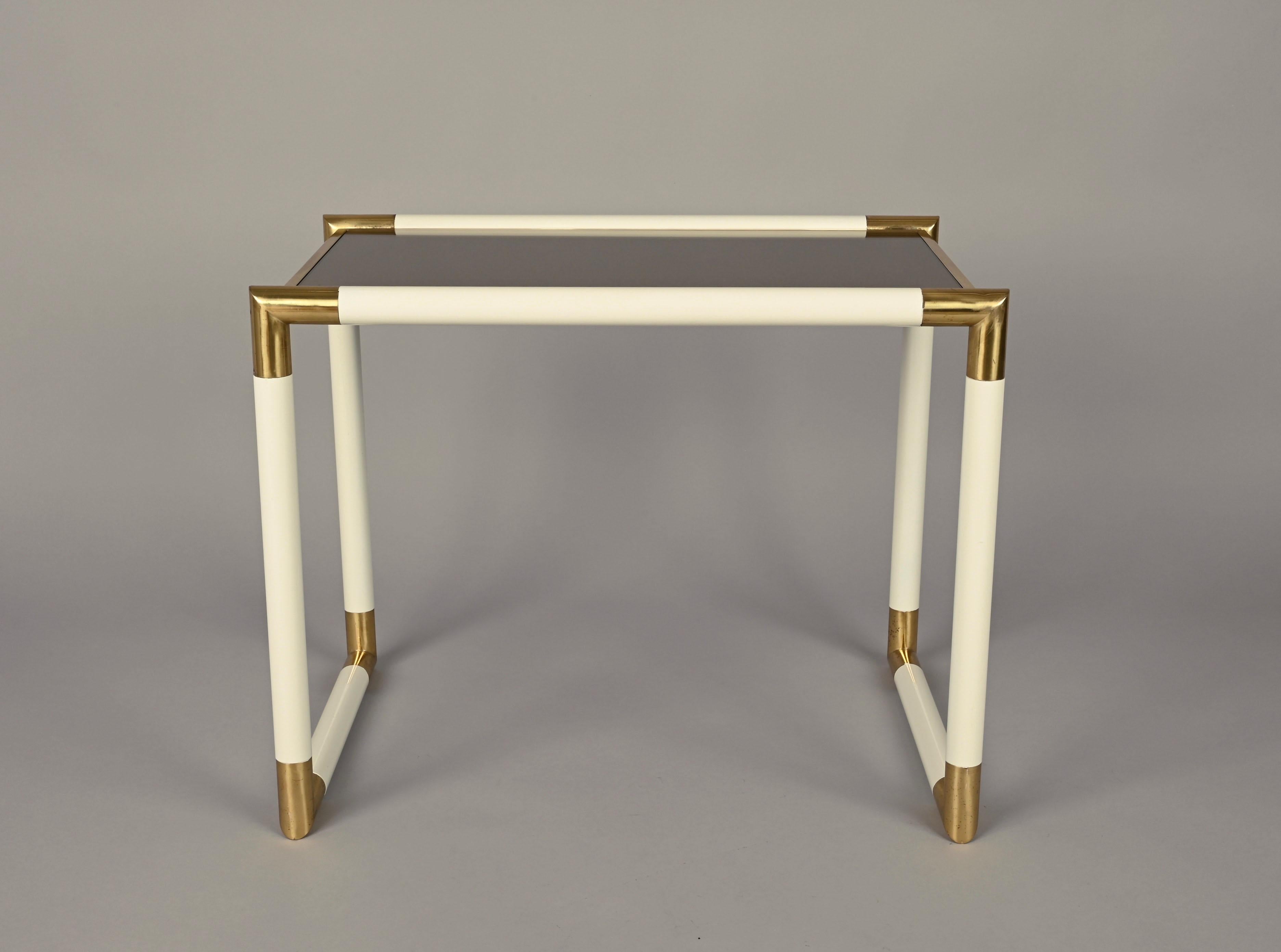 Tommaso Barbi Brass and Mirrored Glass Italian Coffee Table, 1970s For Sale 1