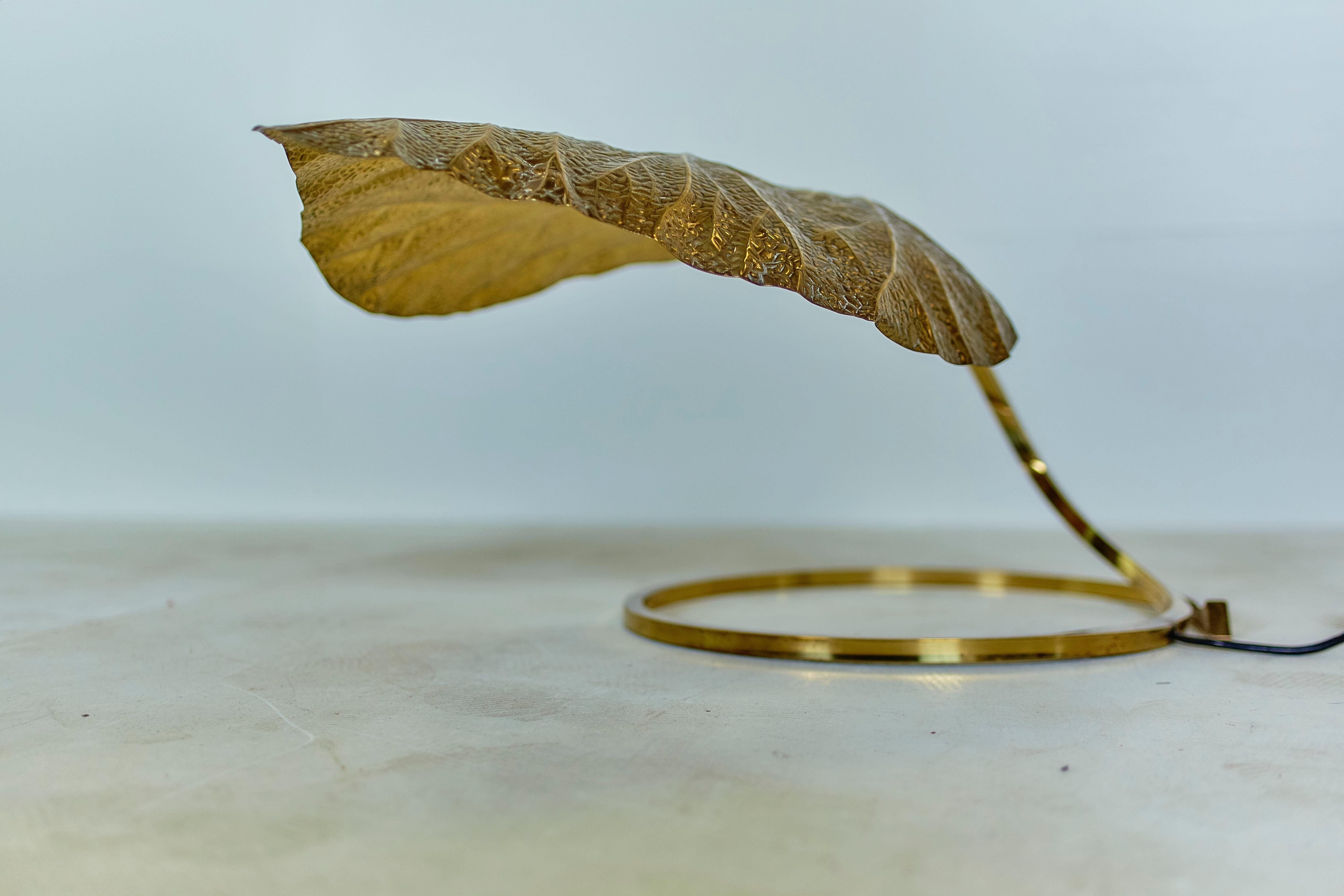 Mid-Century Modern Tommaso Barbi Brass Leaf Lamp, 1970 For Sale