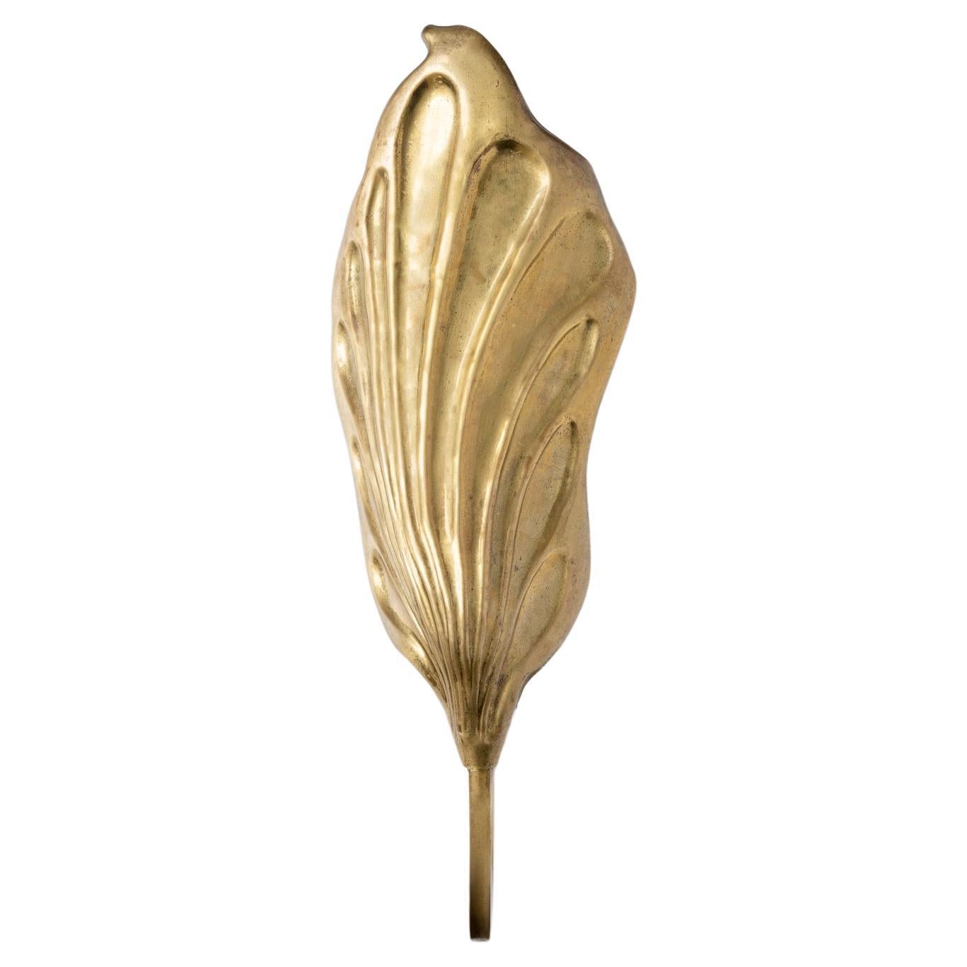 Tommaso Barbi, Italian Design, 20th Century Single Leaf Brass Sconce, Wall Light