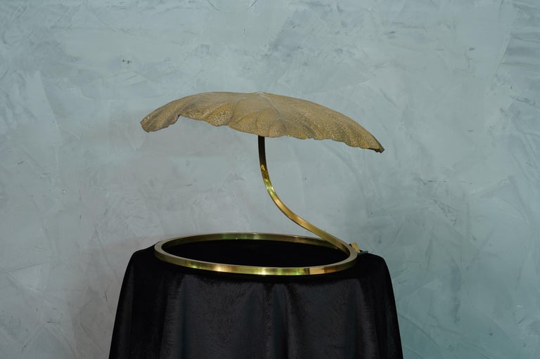Italian Tommaso Barbi Brass Leaf Table Lamp, 1970 For Sale