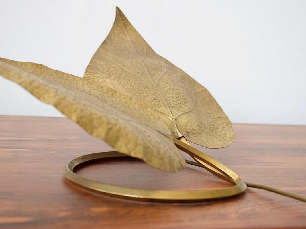 Italian Tommaso Barbi Brass Leaves Table Lamp