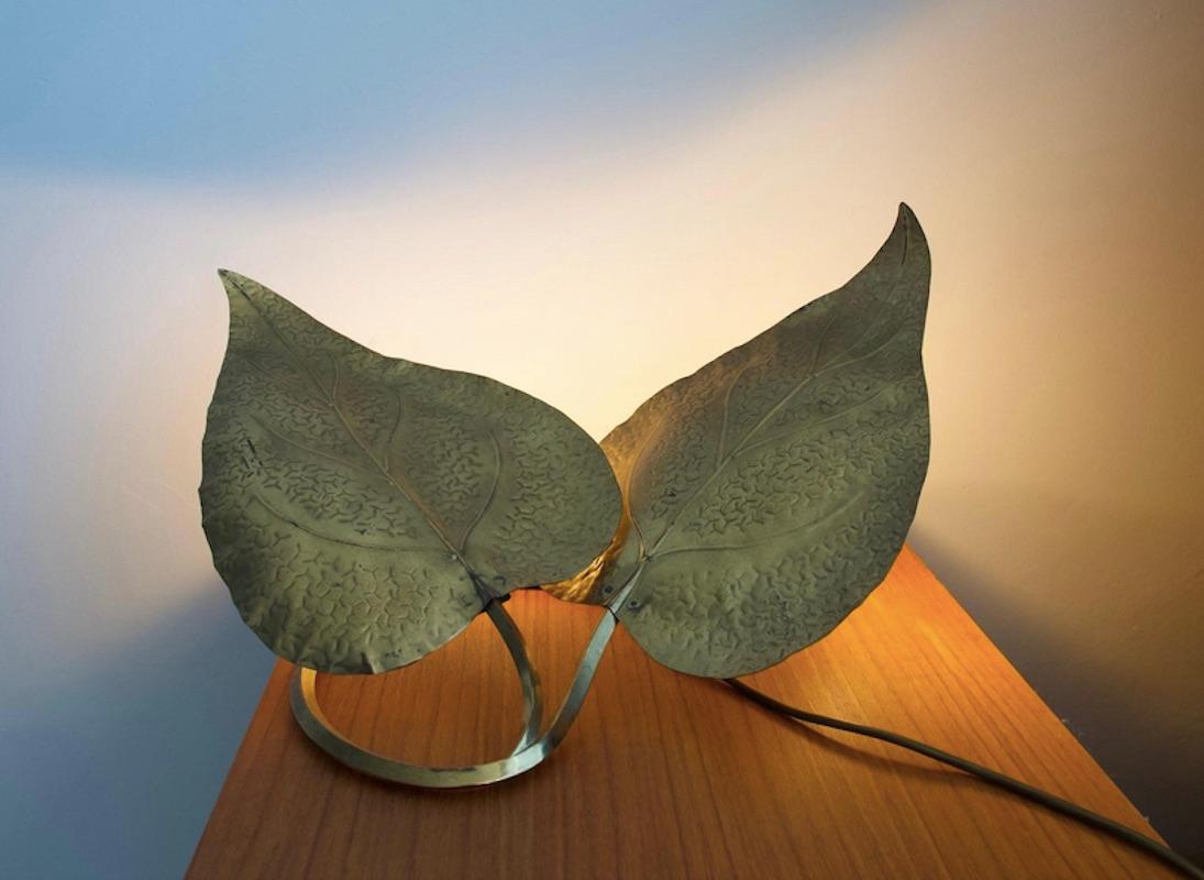 20th Century Tommaso Barbi Brass Leaves Table Lamp