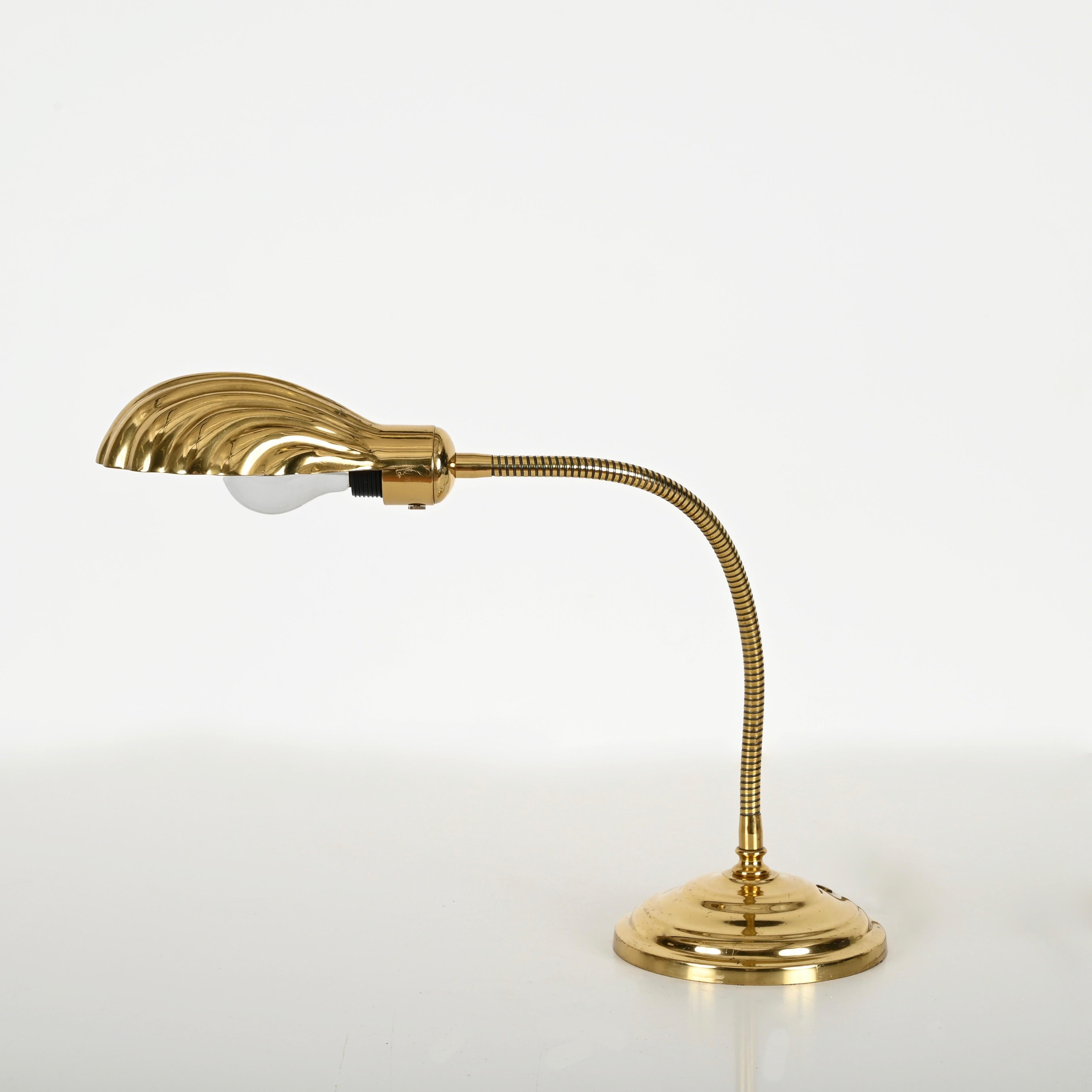 Tommaso Barbi Brass Shell Adjustable Table Lamp, Italy 1970s For Sale 7