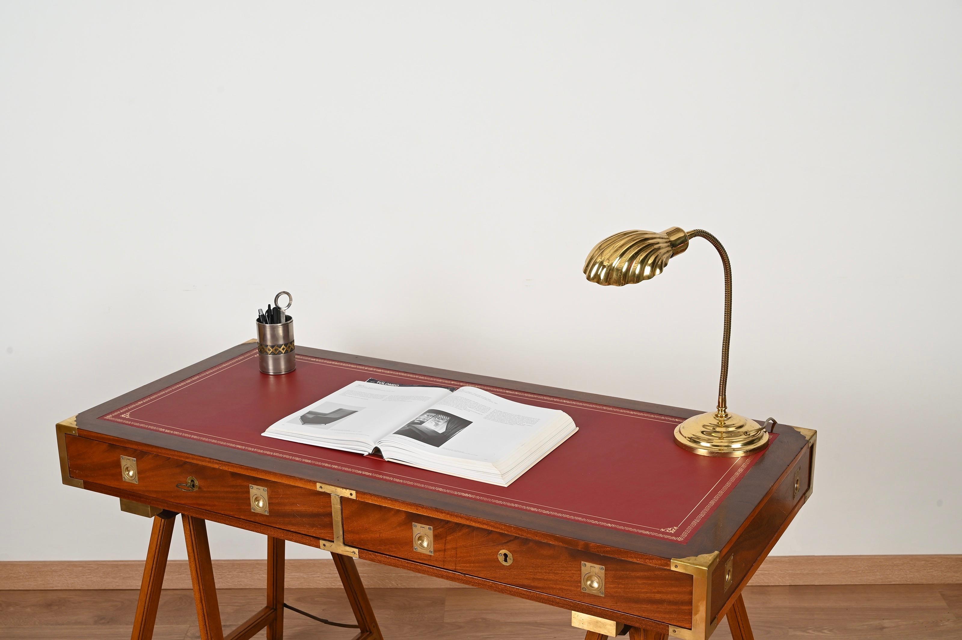 Italian Tommaso Barbi Brass Shell Adjustable Table Lamp, Italy 1970s For Sale