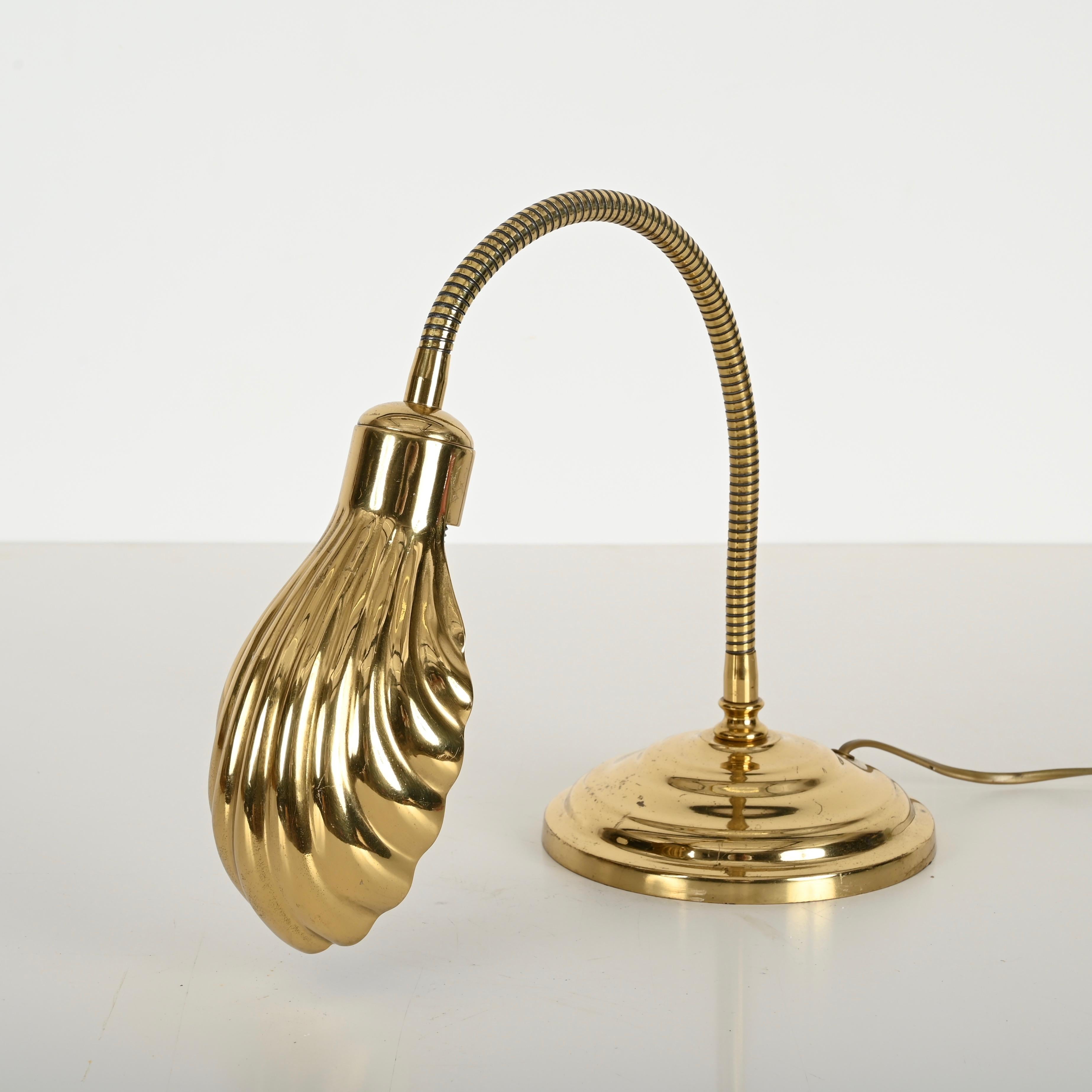 Tommaso Barbi Brass Shell Adjustable Table Lamp, Italy 1970s For Sale 3
