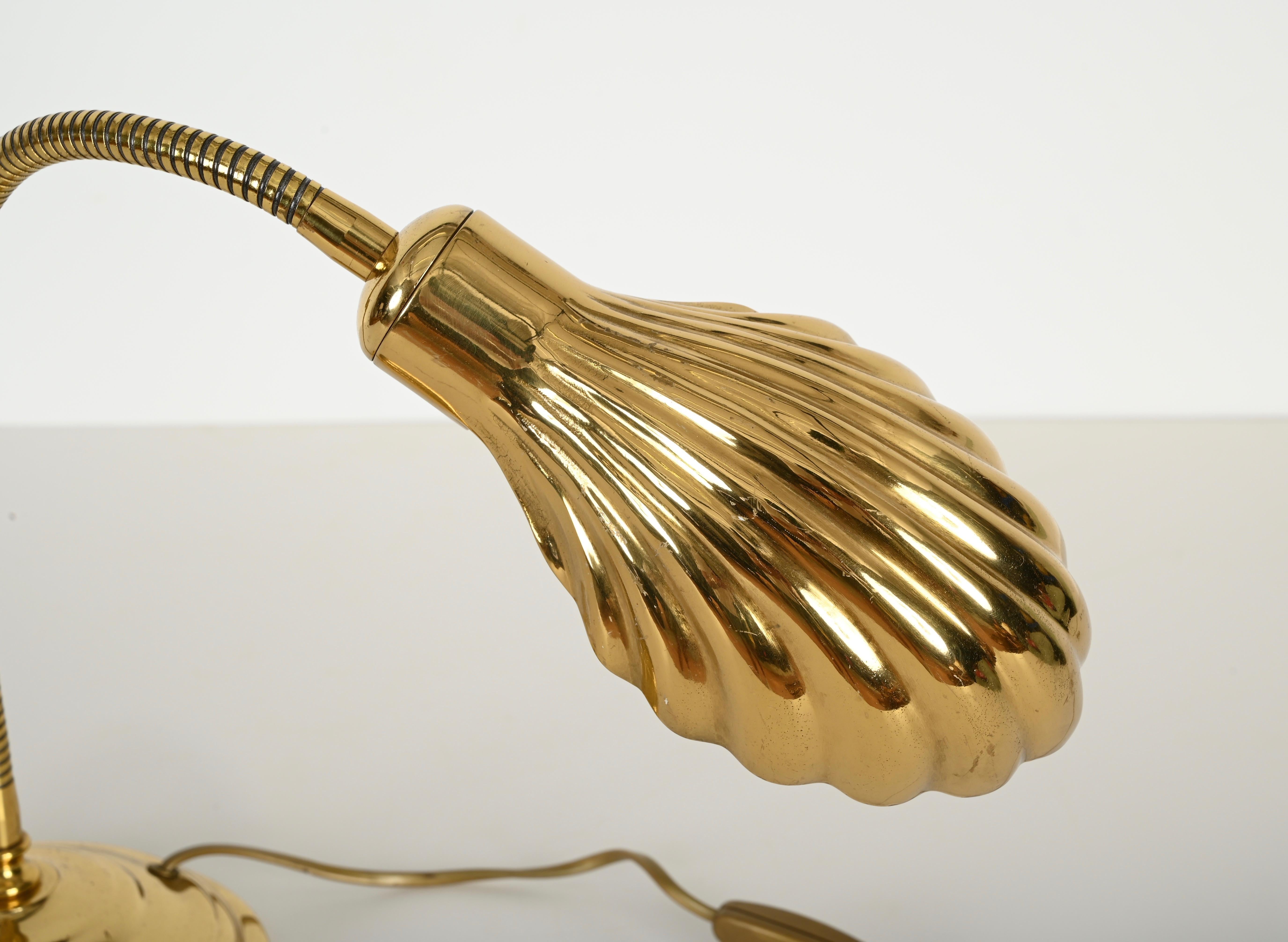 Tommaso Barbi Brass Shell Adjustable Table Lamp, Italy 1970s For Sale 4
