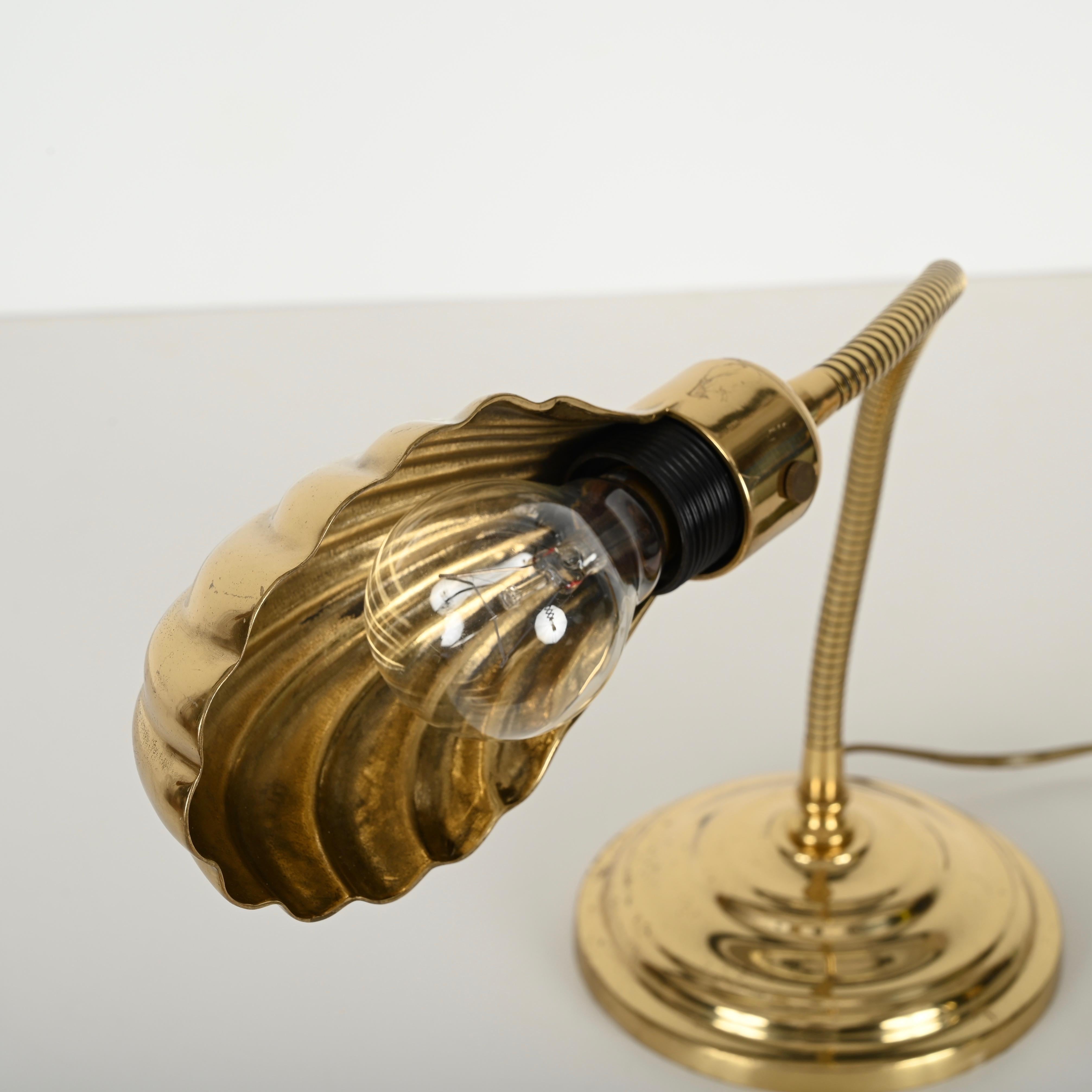 Tommaso Barbi Brass Shell Adjustable Table Lamp, Italy 1970s For Sale 5