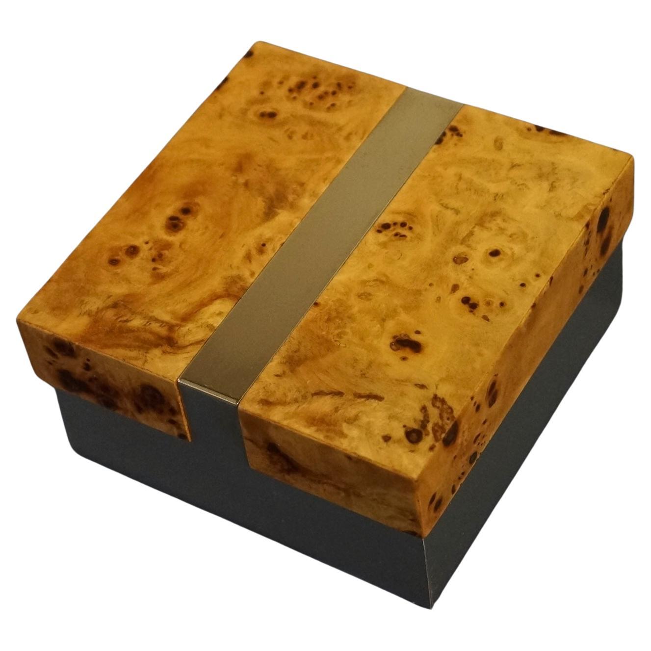 Tommaso Barbi Burl Wood and Chrome Decoretive cigar box  For Sale