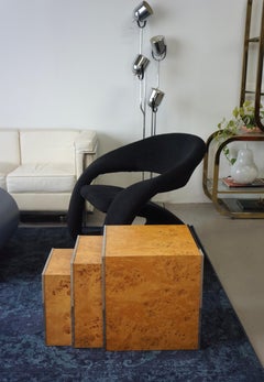 Tommaso Barbi Mesas nido de madera burl y cromo