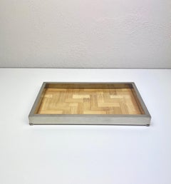 Tommaso Barbi Centrepiece Tray in Chrome, Glass and Bamboo, Italy, 1970s