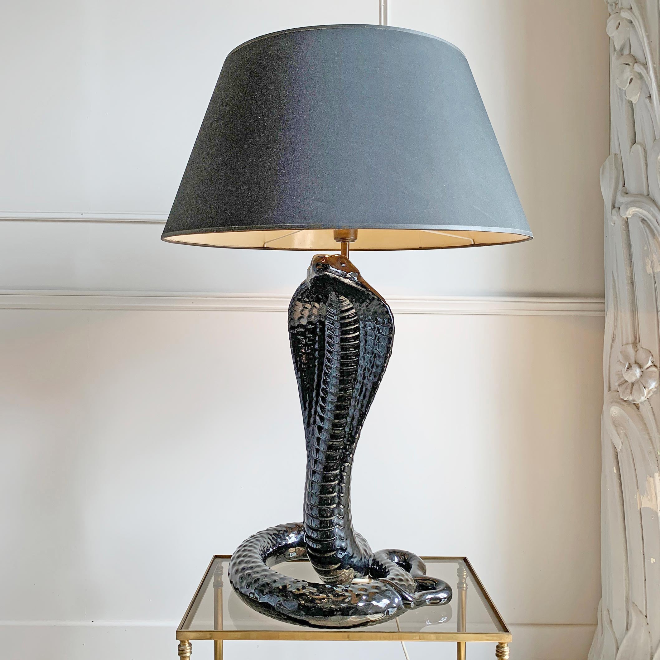 Tommaso Barbi Ceramic Black Cobra Lamp Italy 1970
s en vente