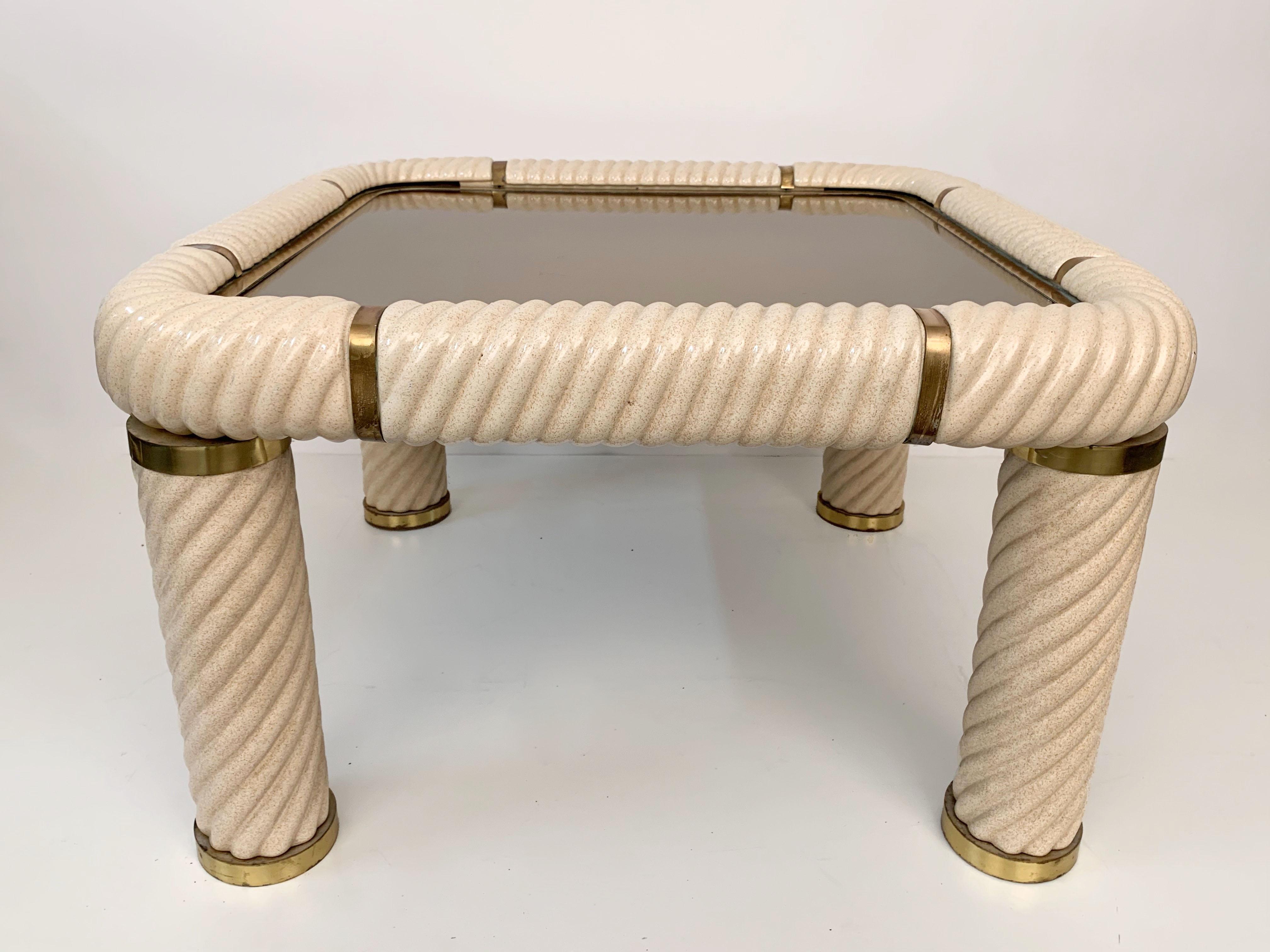 Tommaso Barbi Ceramic Brass and Mirrored Glass Italian Cocktail Table, 1970s 2