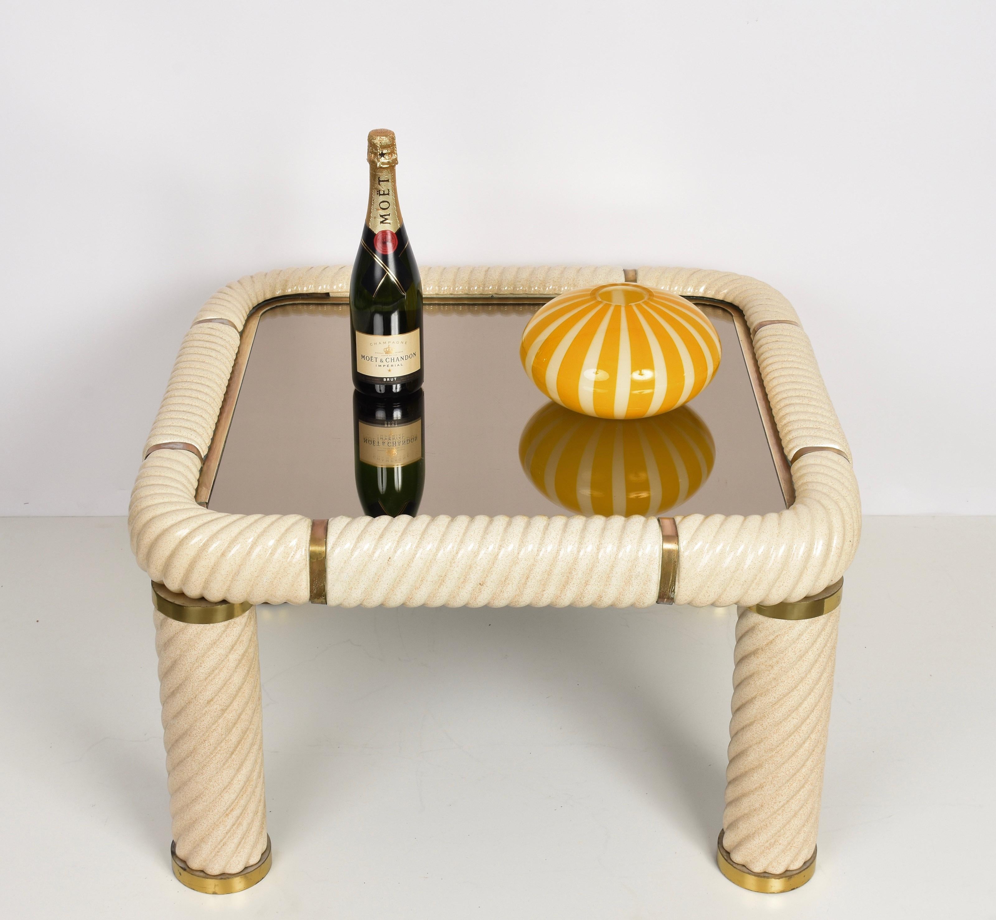 Tommaso Barbi Ceramic Brass and Mirrored Glass Italian Cocktail Table, 1970s 3
