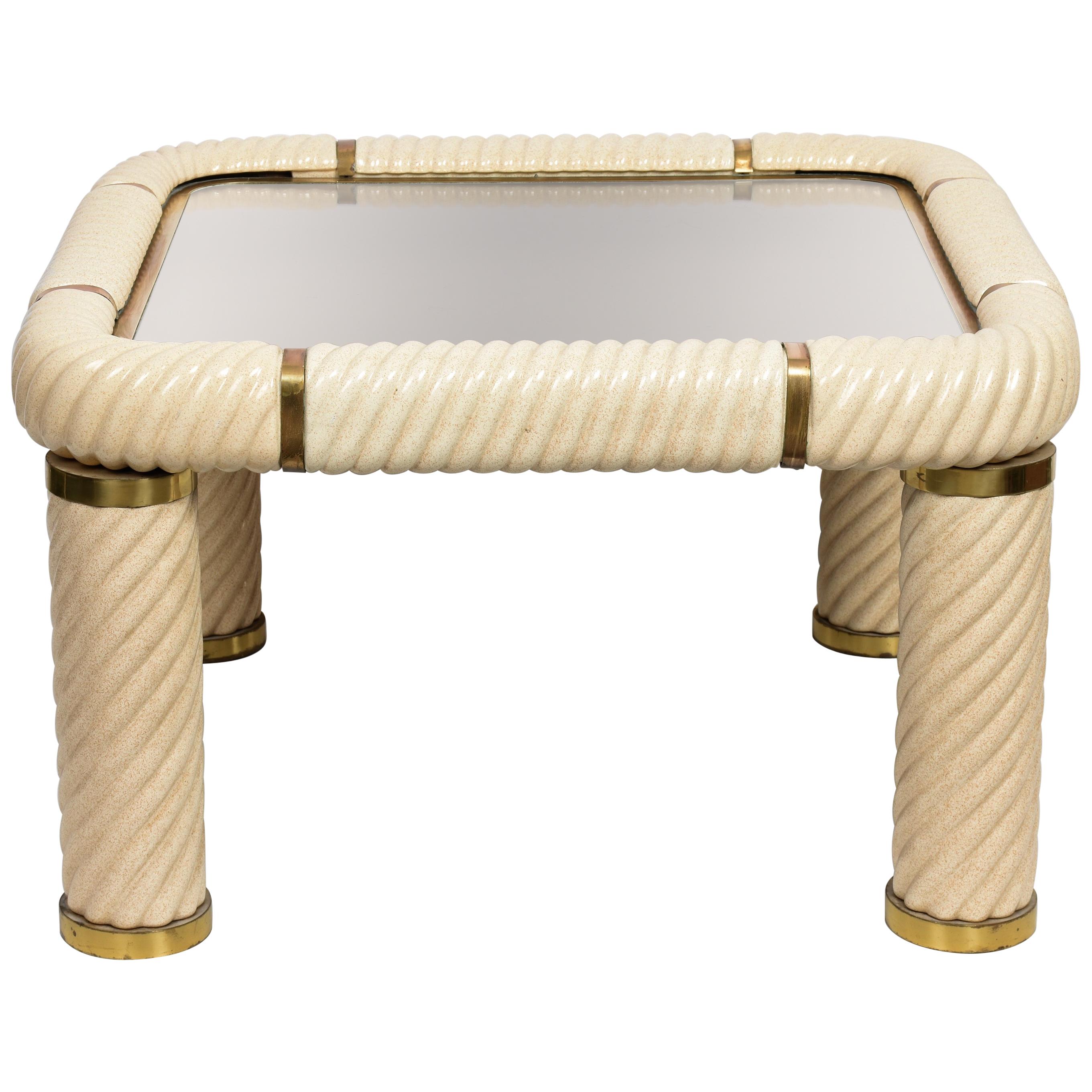 Tommaso Barbi Ceramic Brass and Mirrored Glass Italian Cocktail Table, 1970s